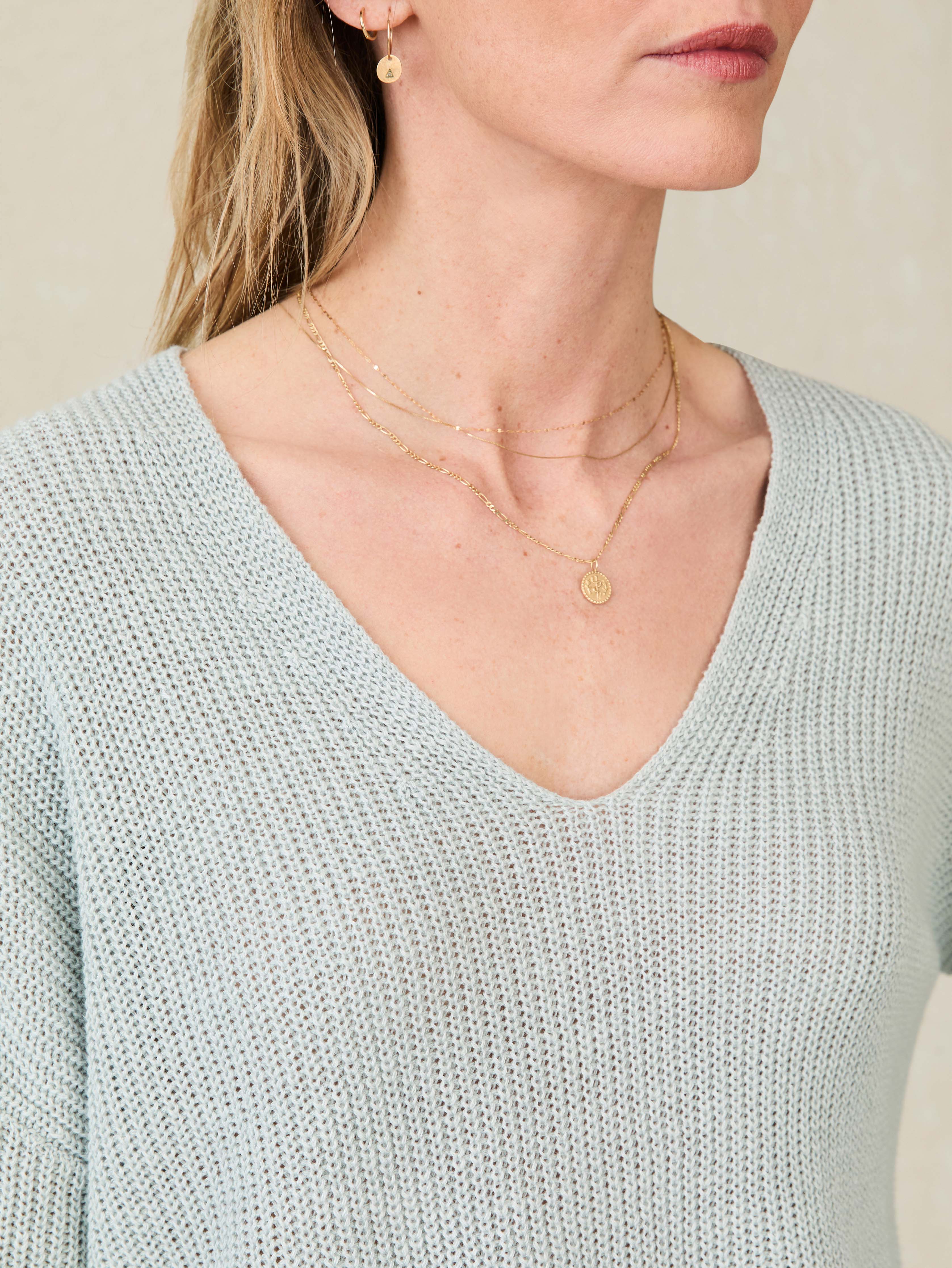 Miramar Linen V-Neck Sweater - Chalk Blue