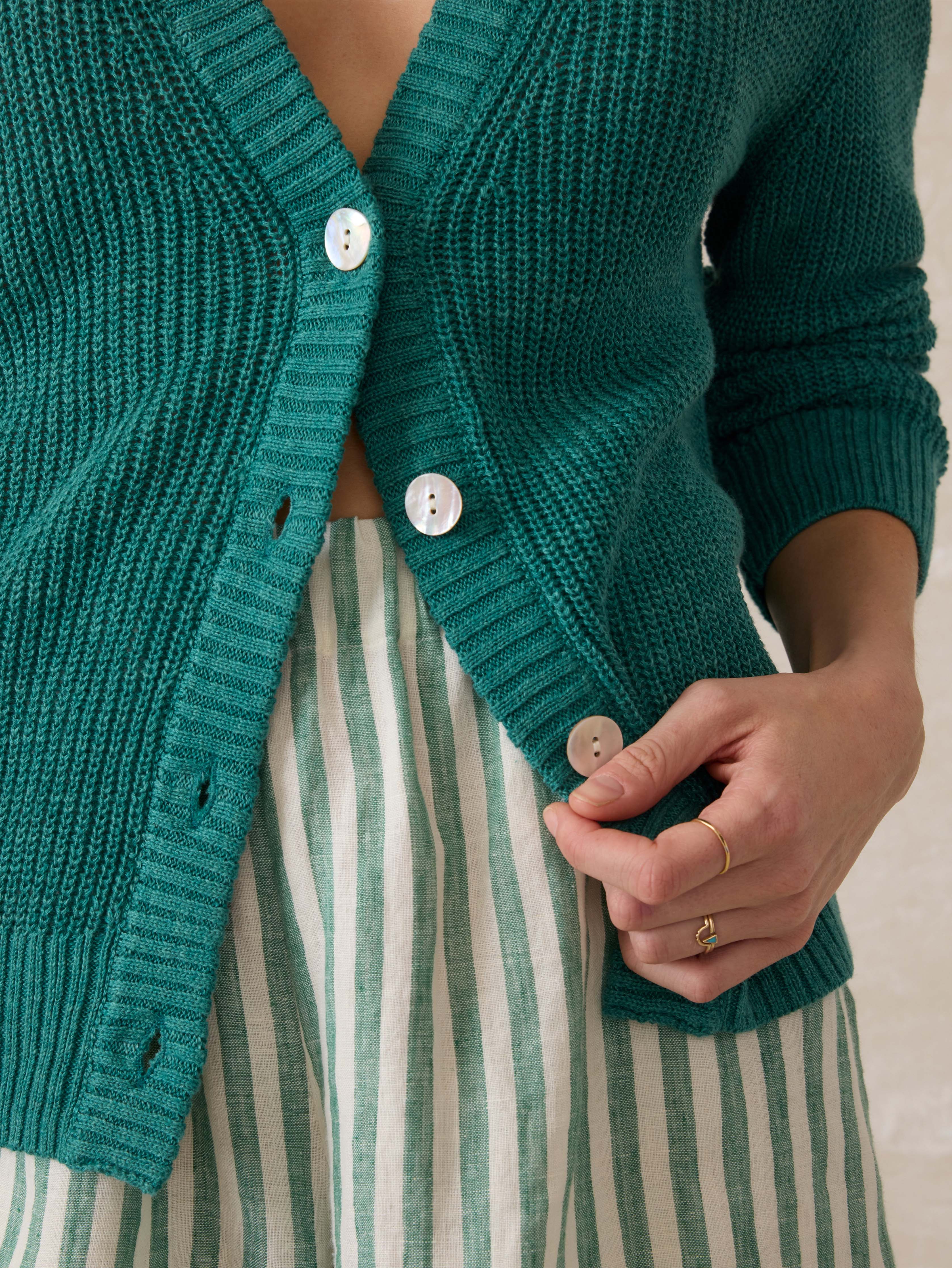 Miramar Linen Cardigan - Deep Jungle
