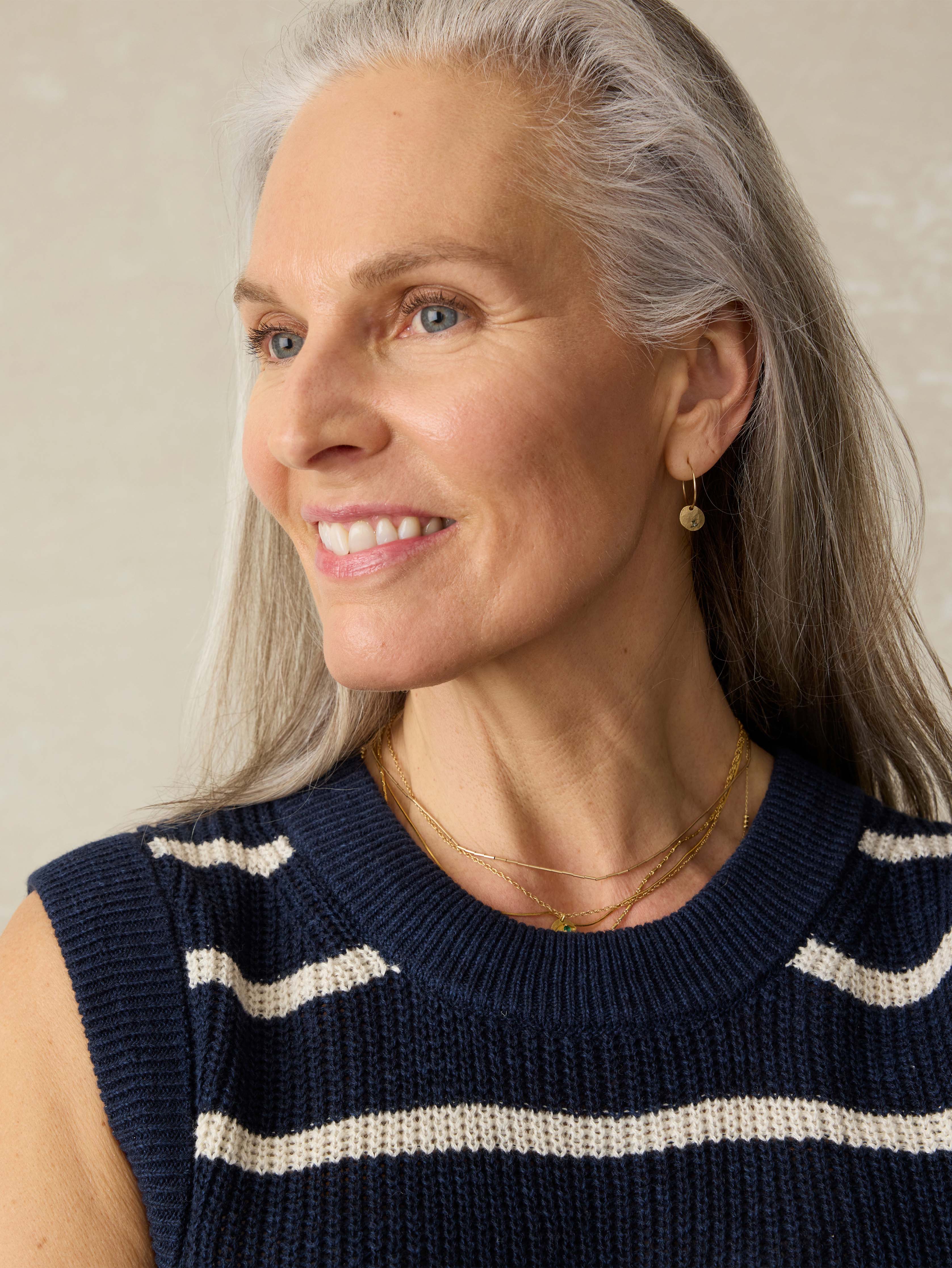 Miramar Linen Sweater Tank - North Sea Stripe