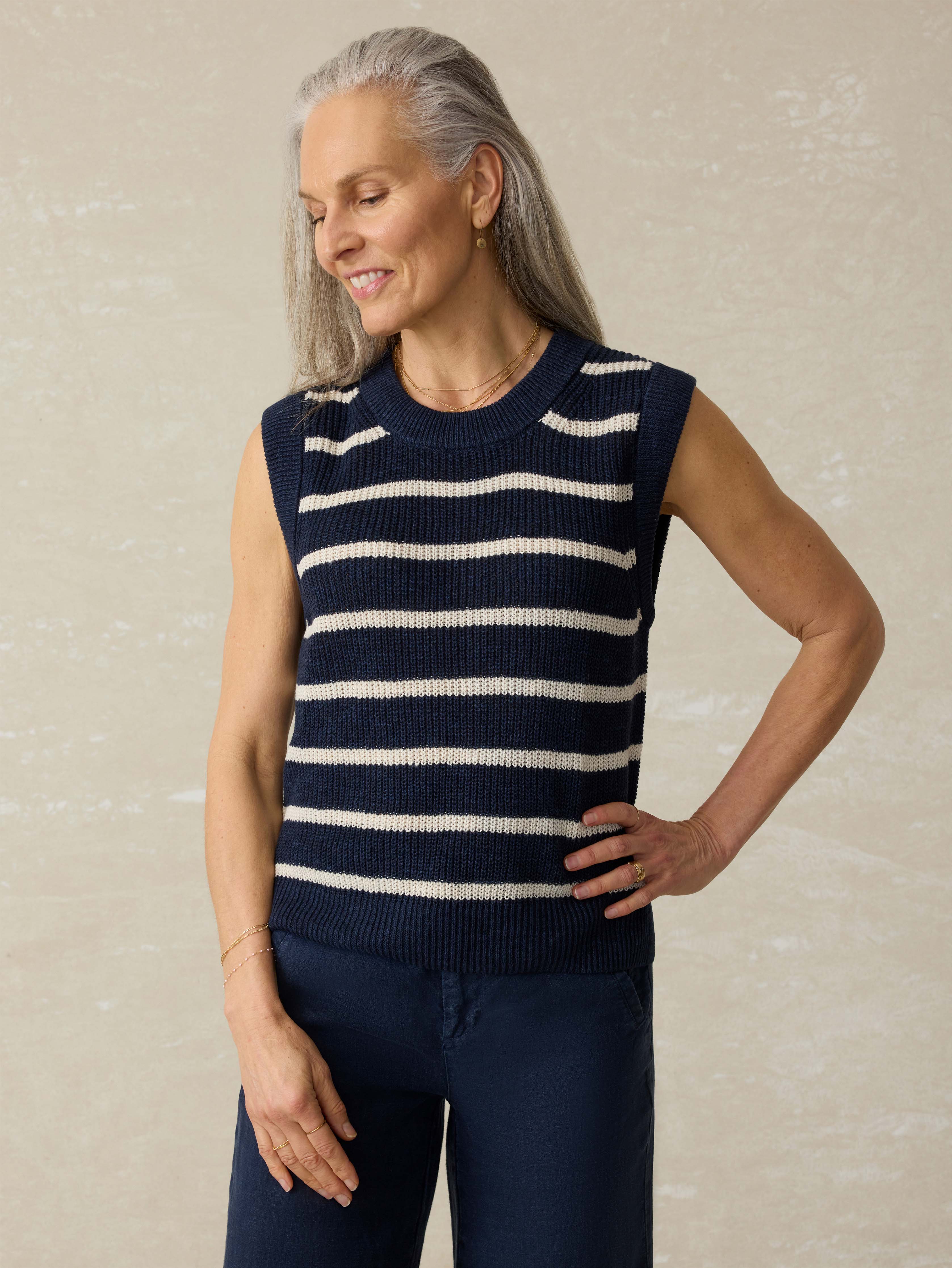 Miramar Linen Sweater Tank - North Sea Stripe