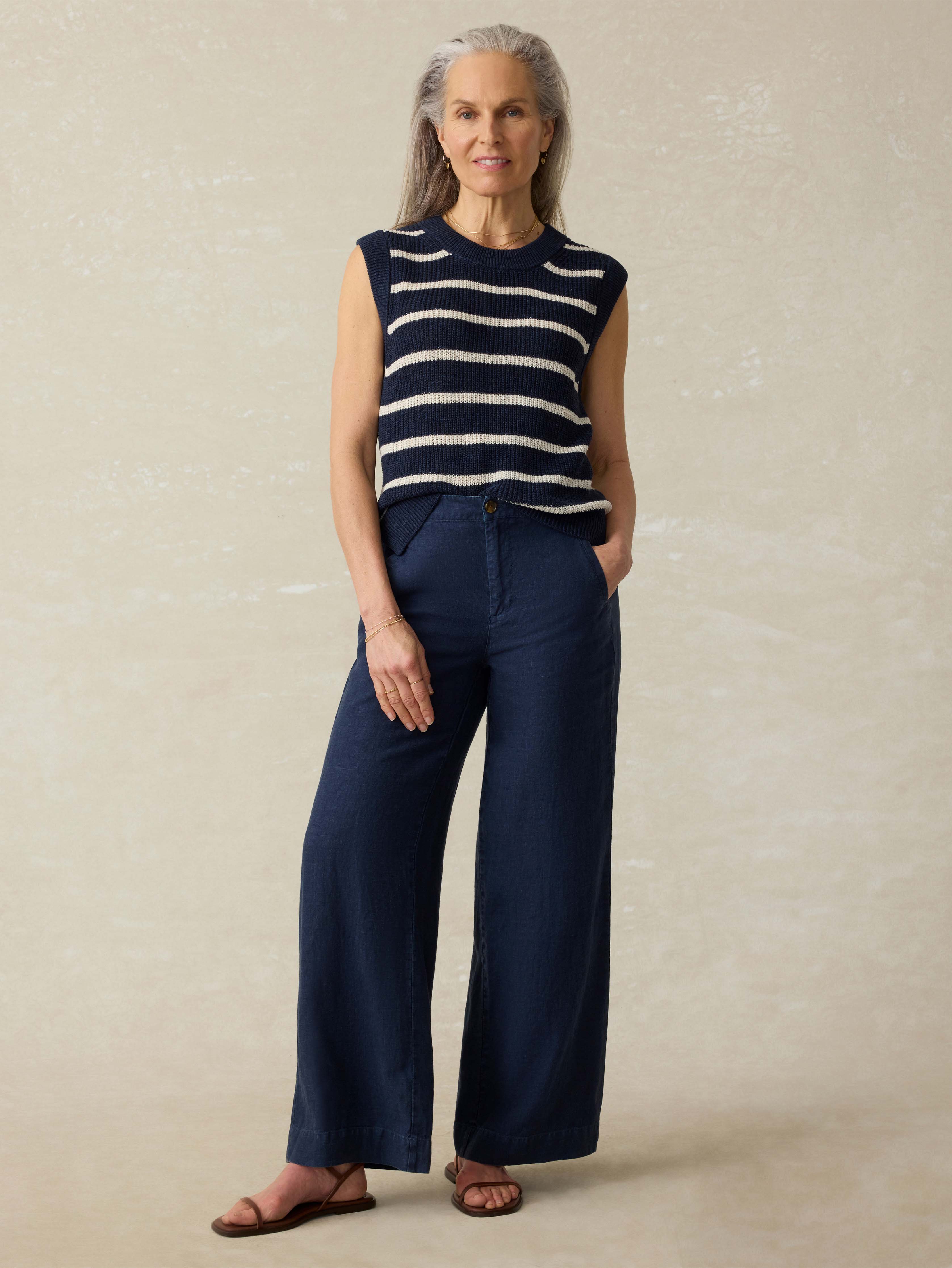 Miramar Linen Sweater Tank - North Sea Stripe