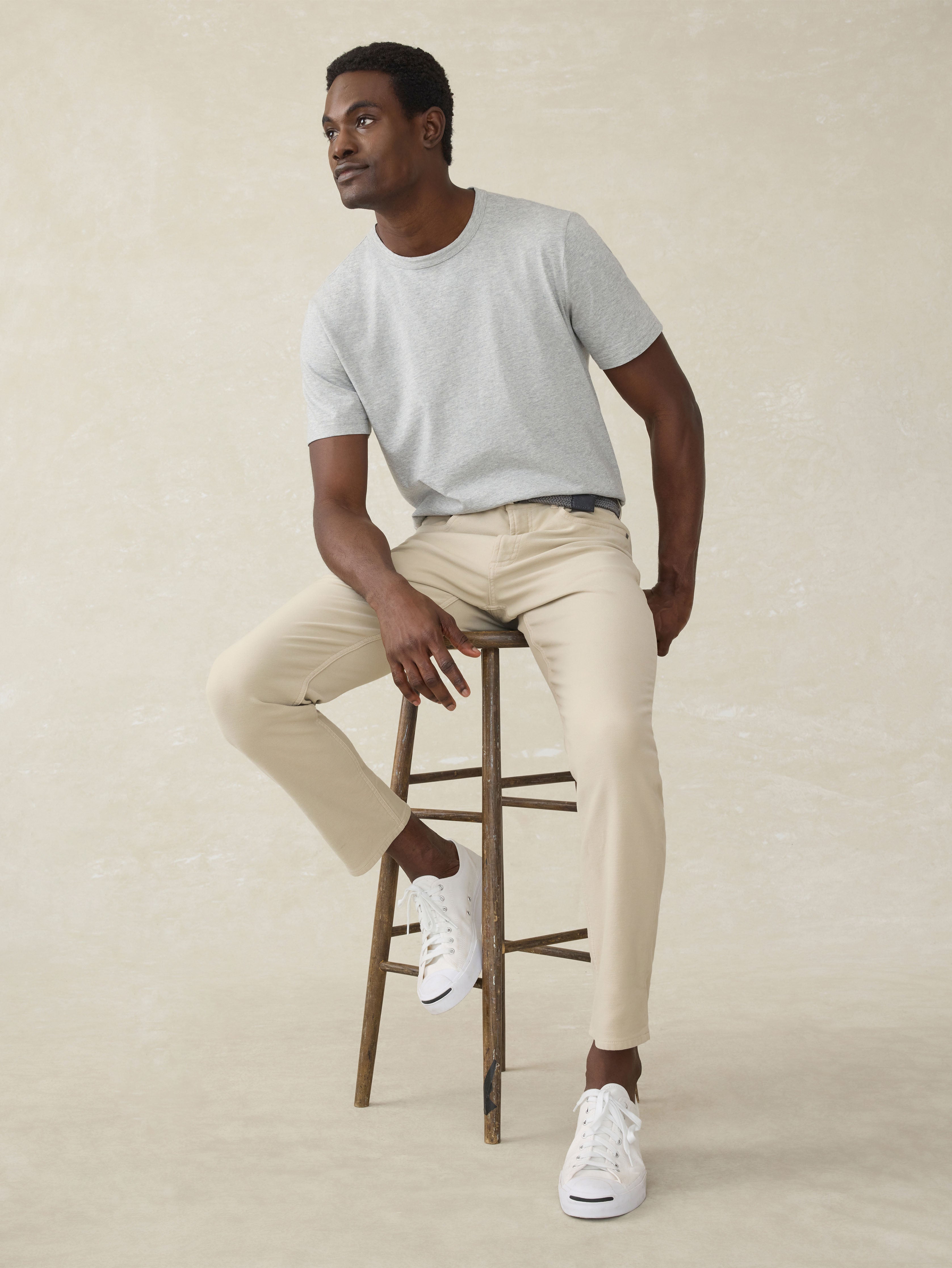 Stretch Terry 5-Pocket Athletic Fit Pant - Stone