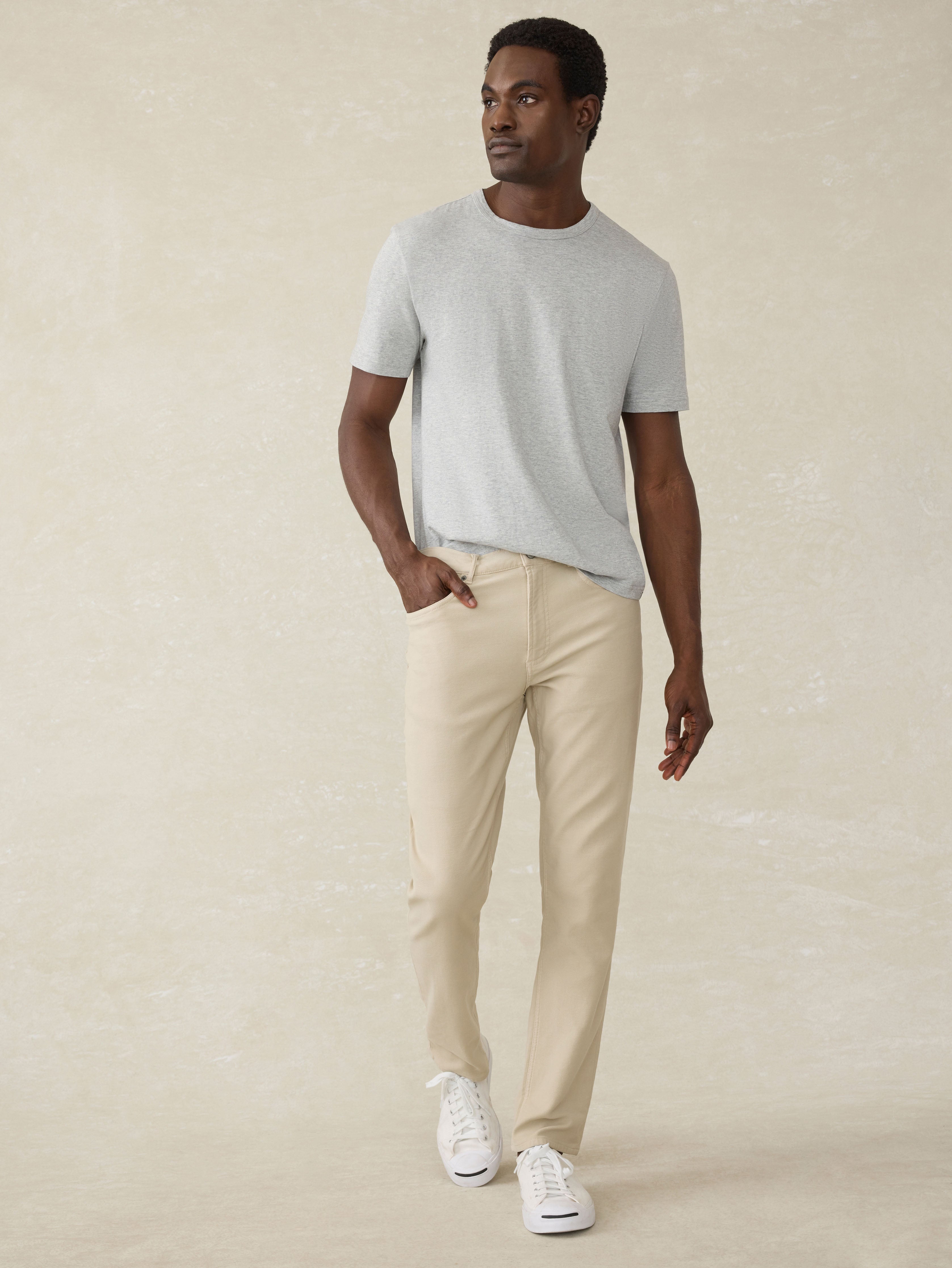 Stretch Terry 5-Pocket Athletic Fit Pant - Stone