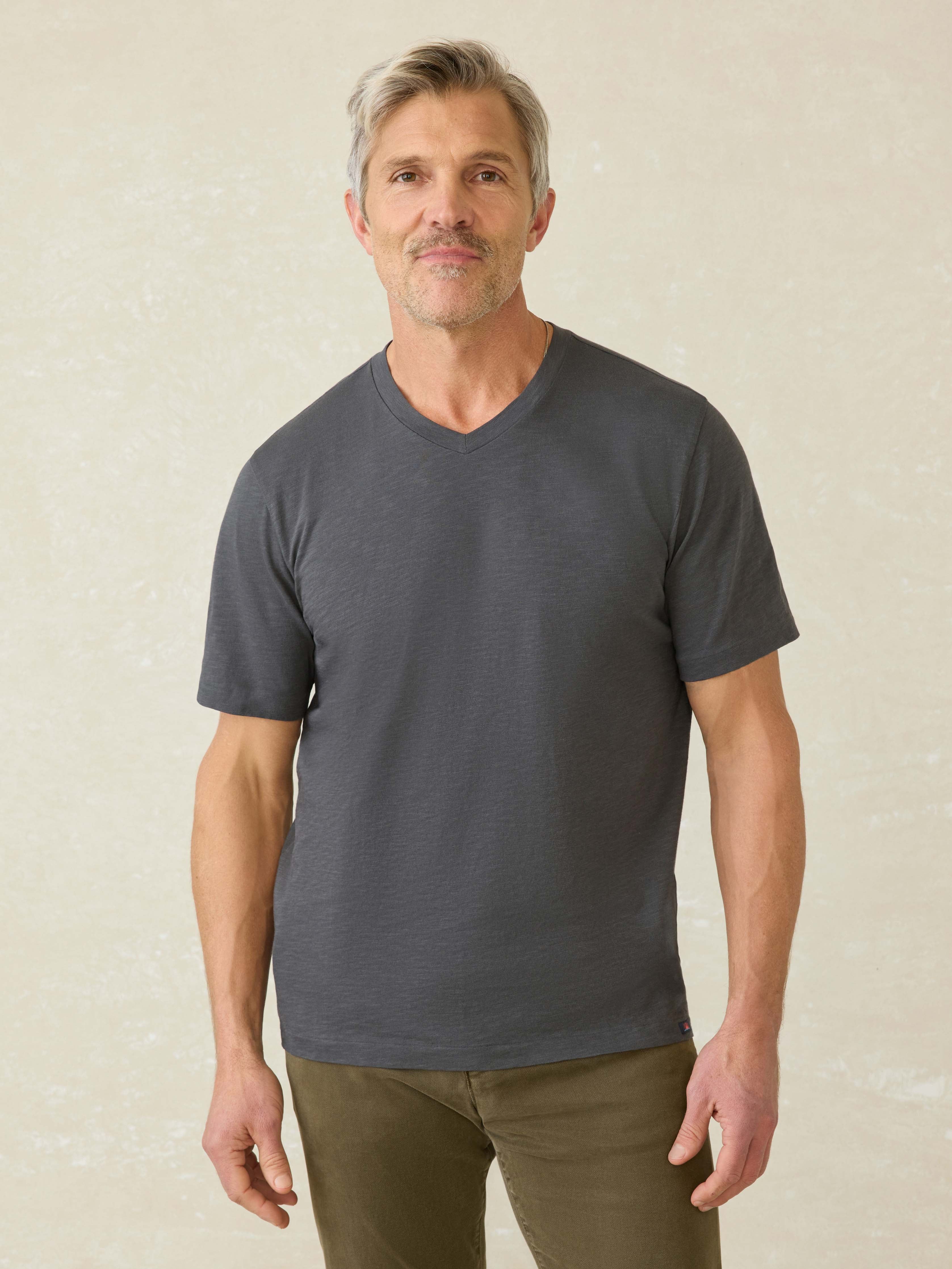 Short-Sleeve Sunwashed Regenerative Cotton V-Neck Tee - Graphite