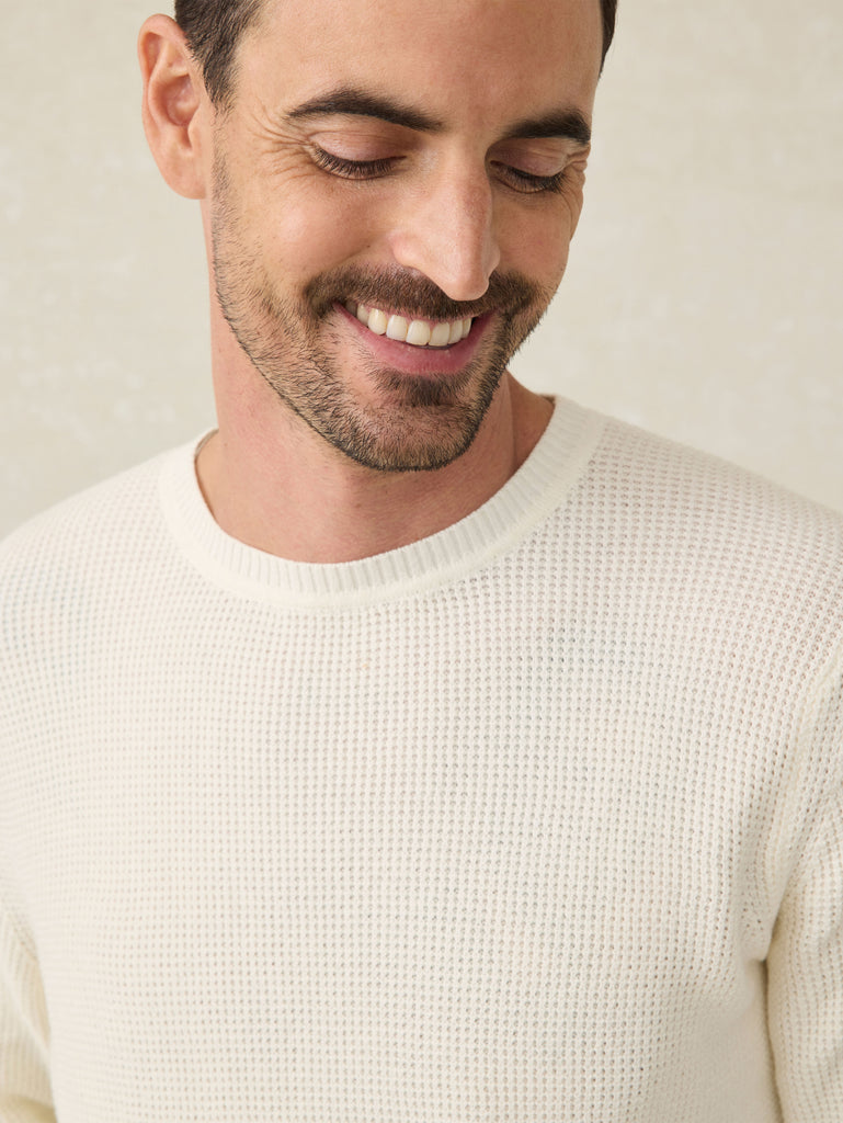 Stone Wash Crewneck Sweater White