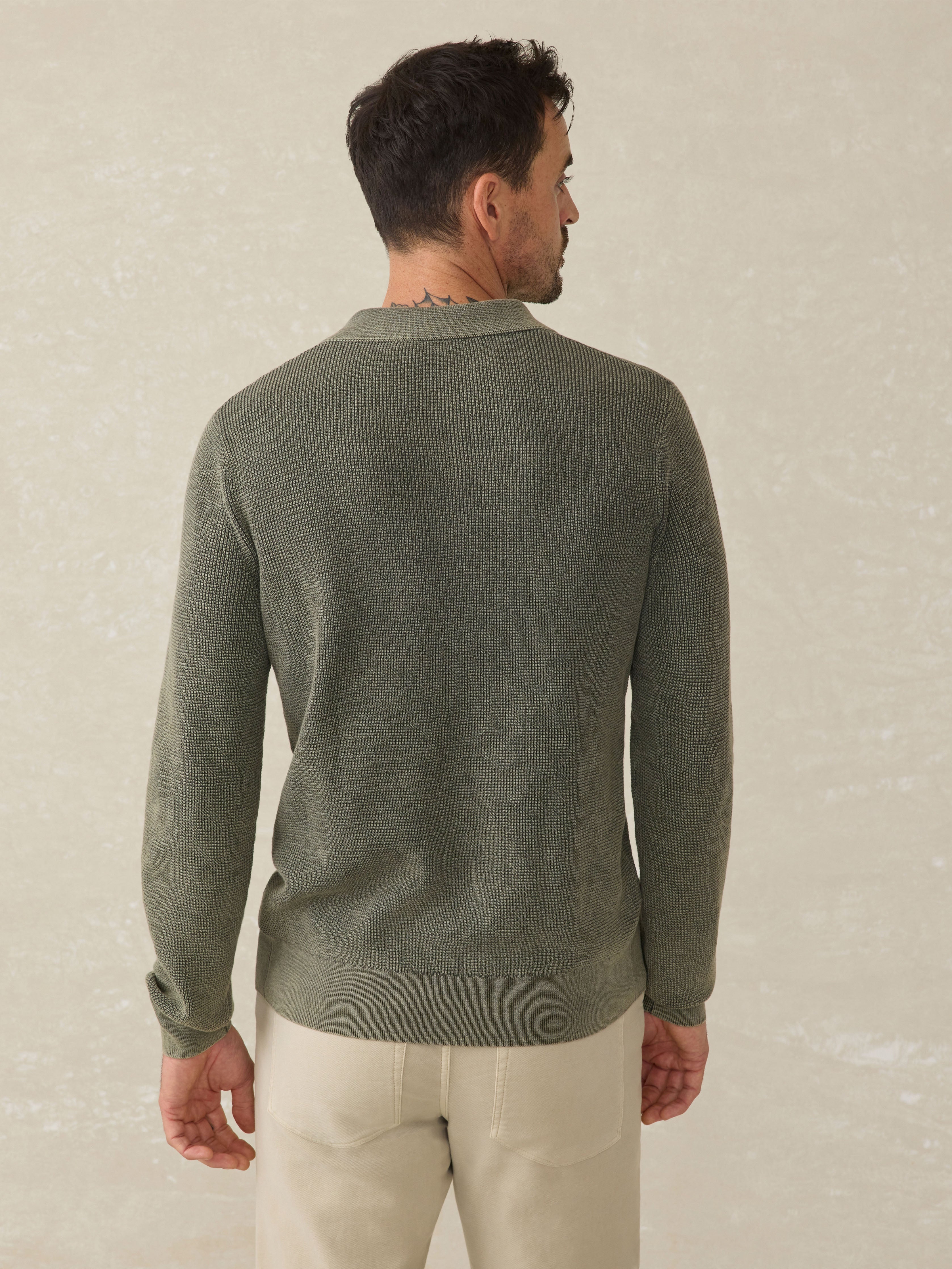 Long-Sleeve Sunwashed Sweater Polo - Pine Ridge