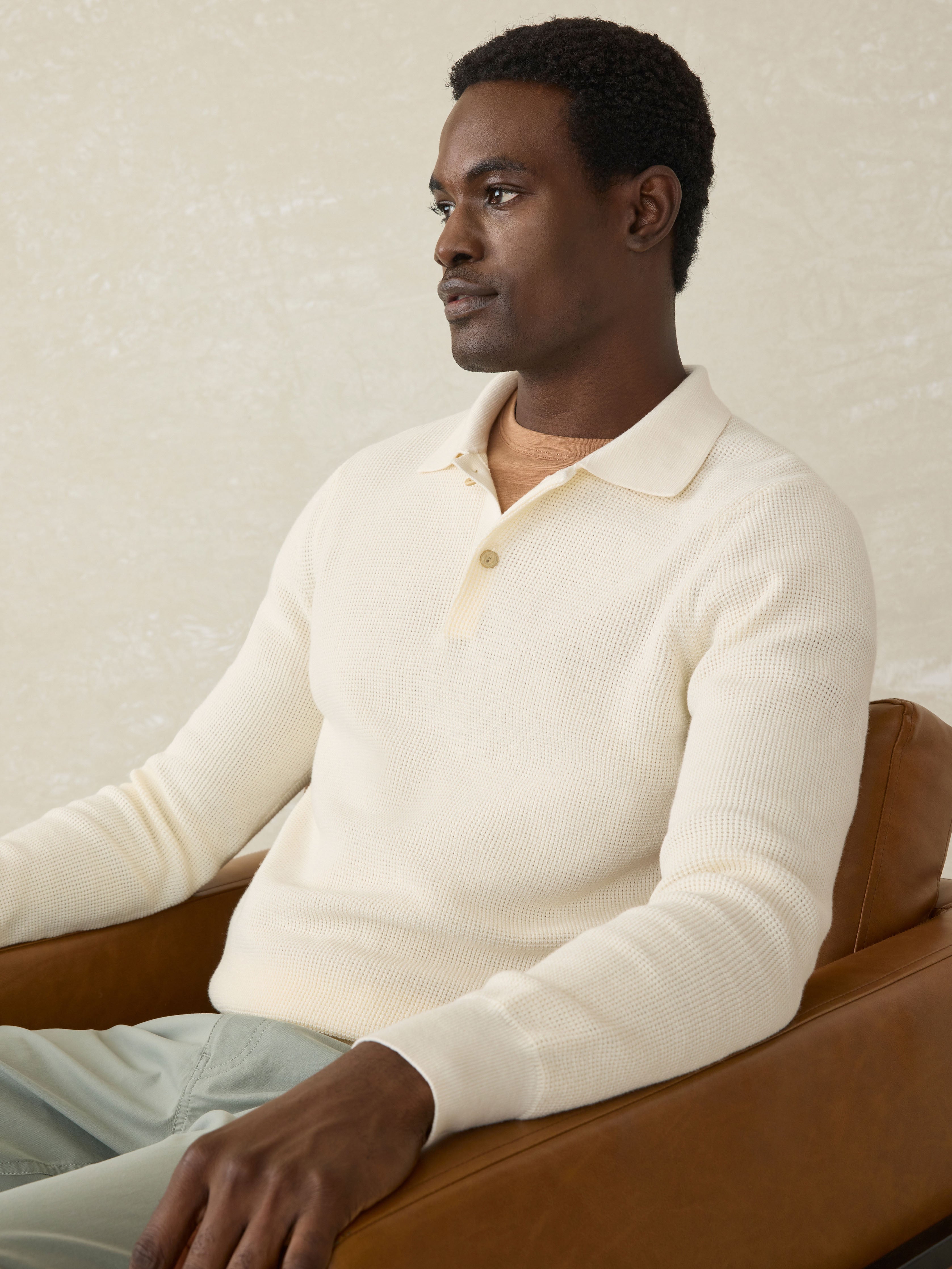 Sunwashed Sweater Polo - White Shell