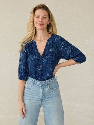 Seacliff Blouse - Indigo Isle Print
