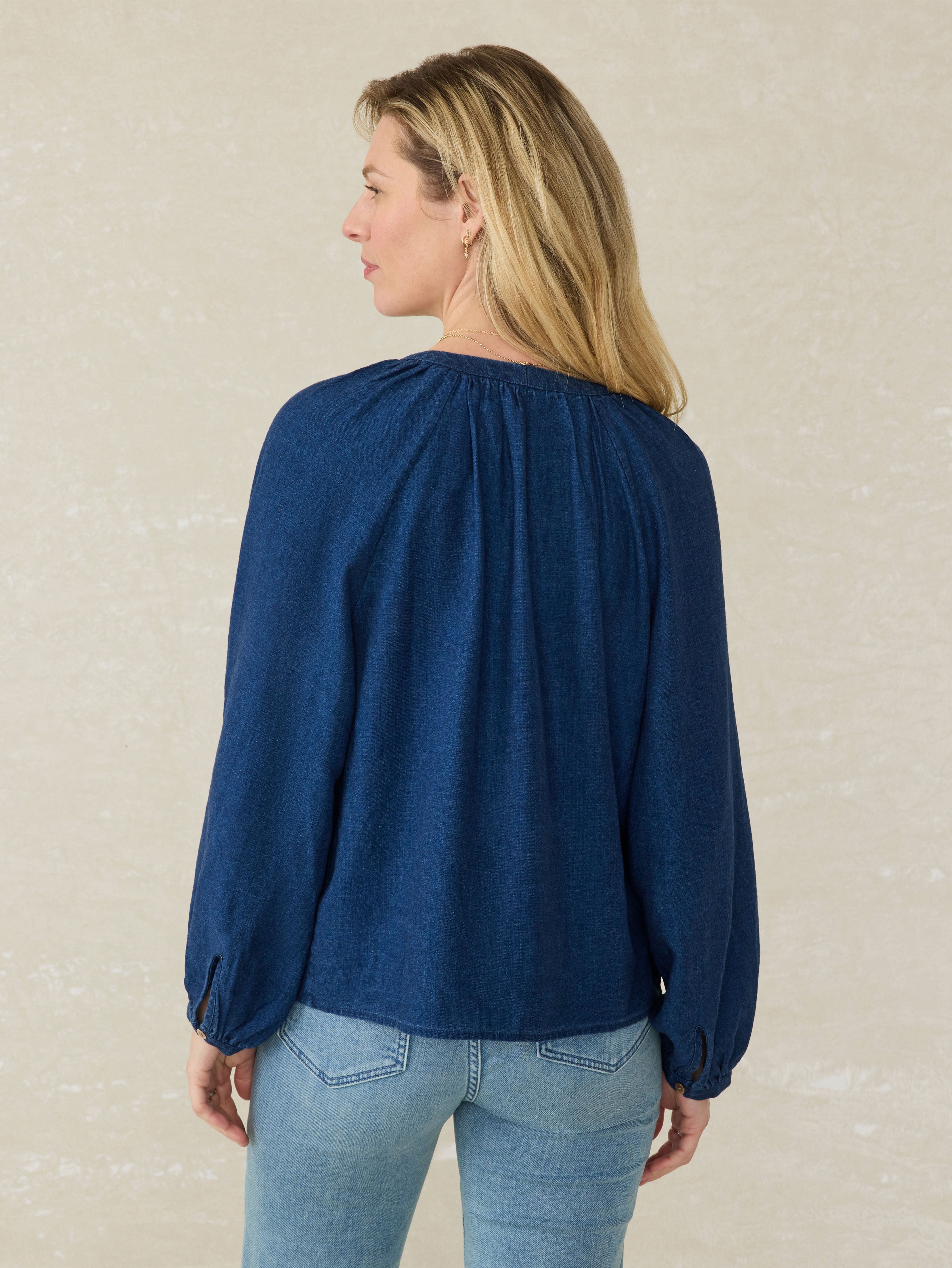 Tried & True Easton Blouse - Deep Lagoon Wash