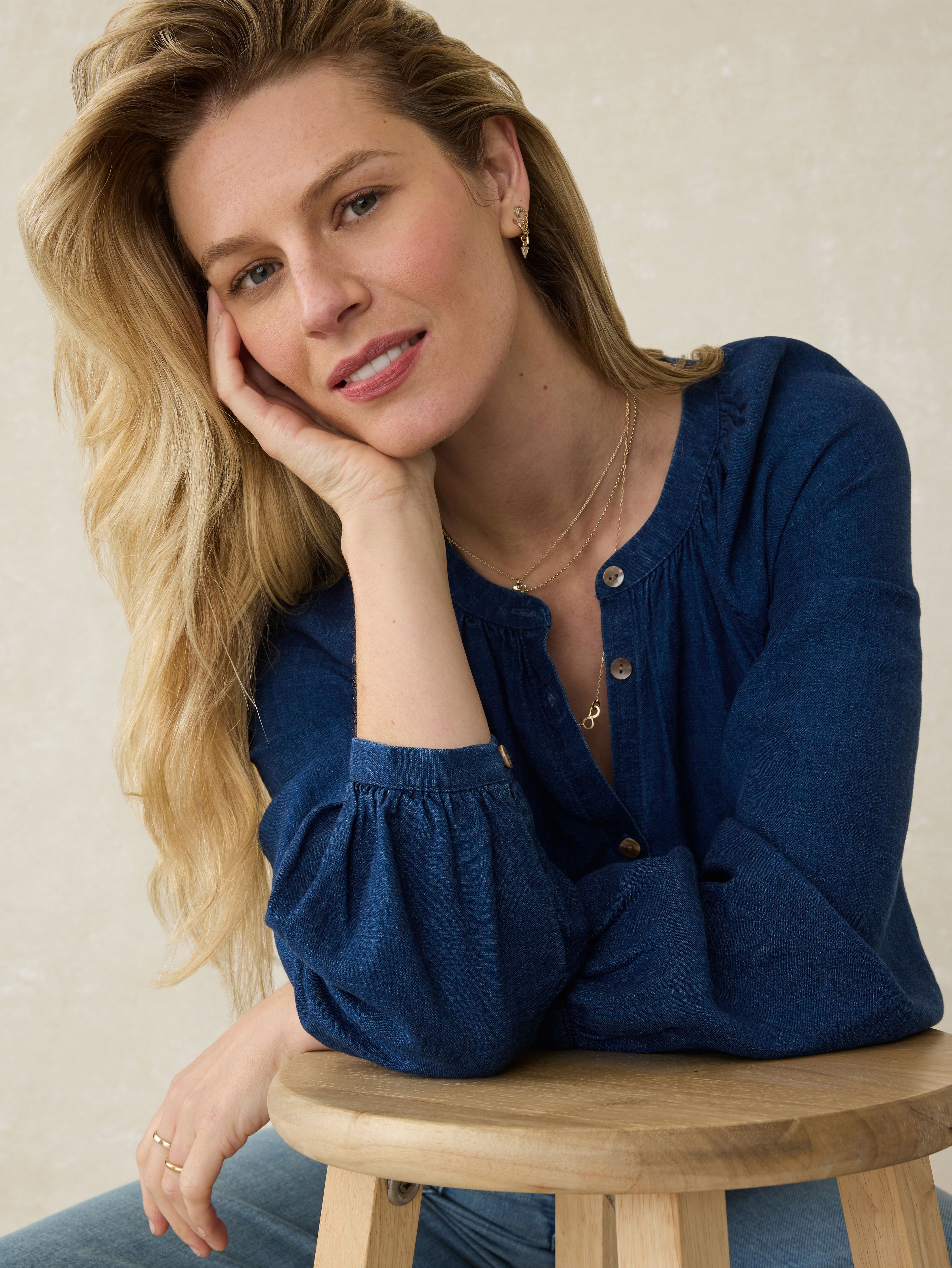 Tried & True Easton Blouse - Deep Lagoon Wash