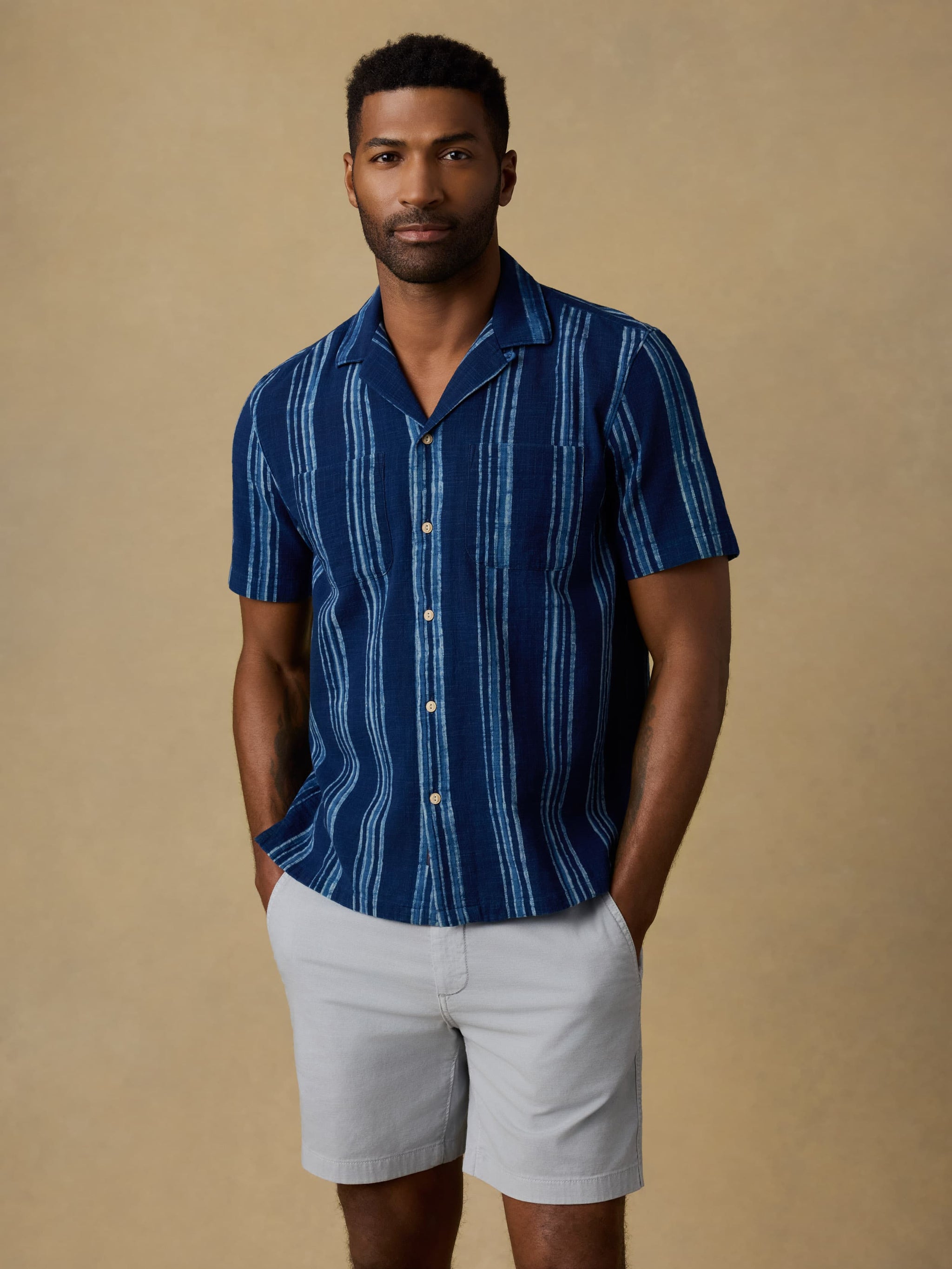 indigo dress shirt Ash & Erie Heather Indigo Brushed Button-Down Shirt for Short Men Heather Indigo / L / Slim