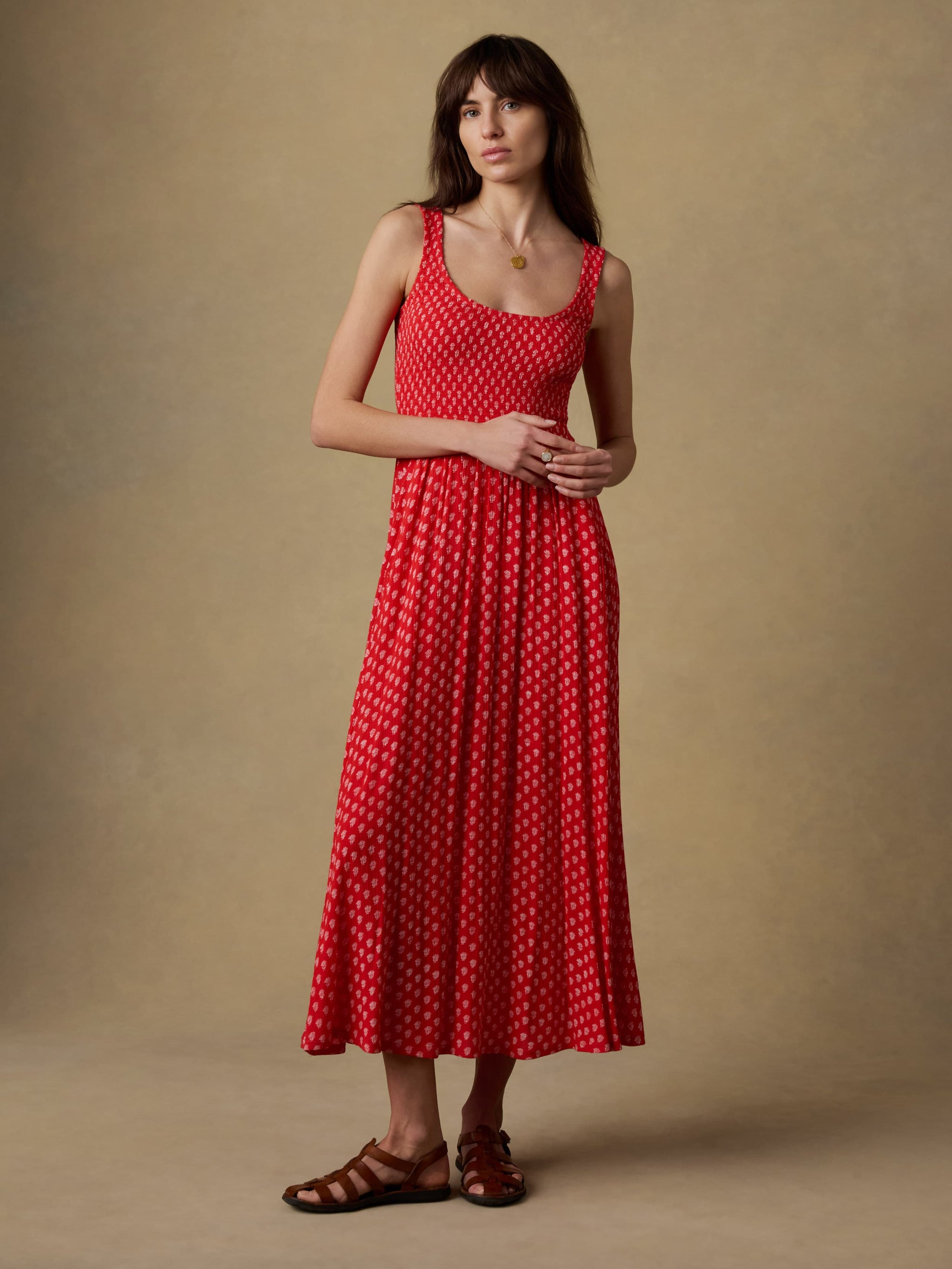 strapless open back dress Sophia Smocked Dress - Red Lotus Floral