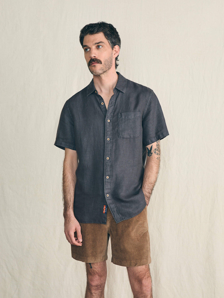 Short-Sleeve Palma Linen Shirt - Washed Black Basketweave