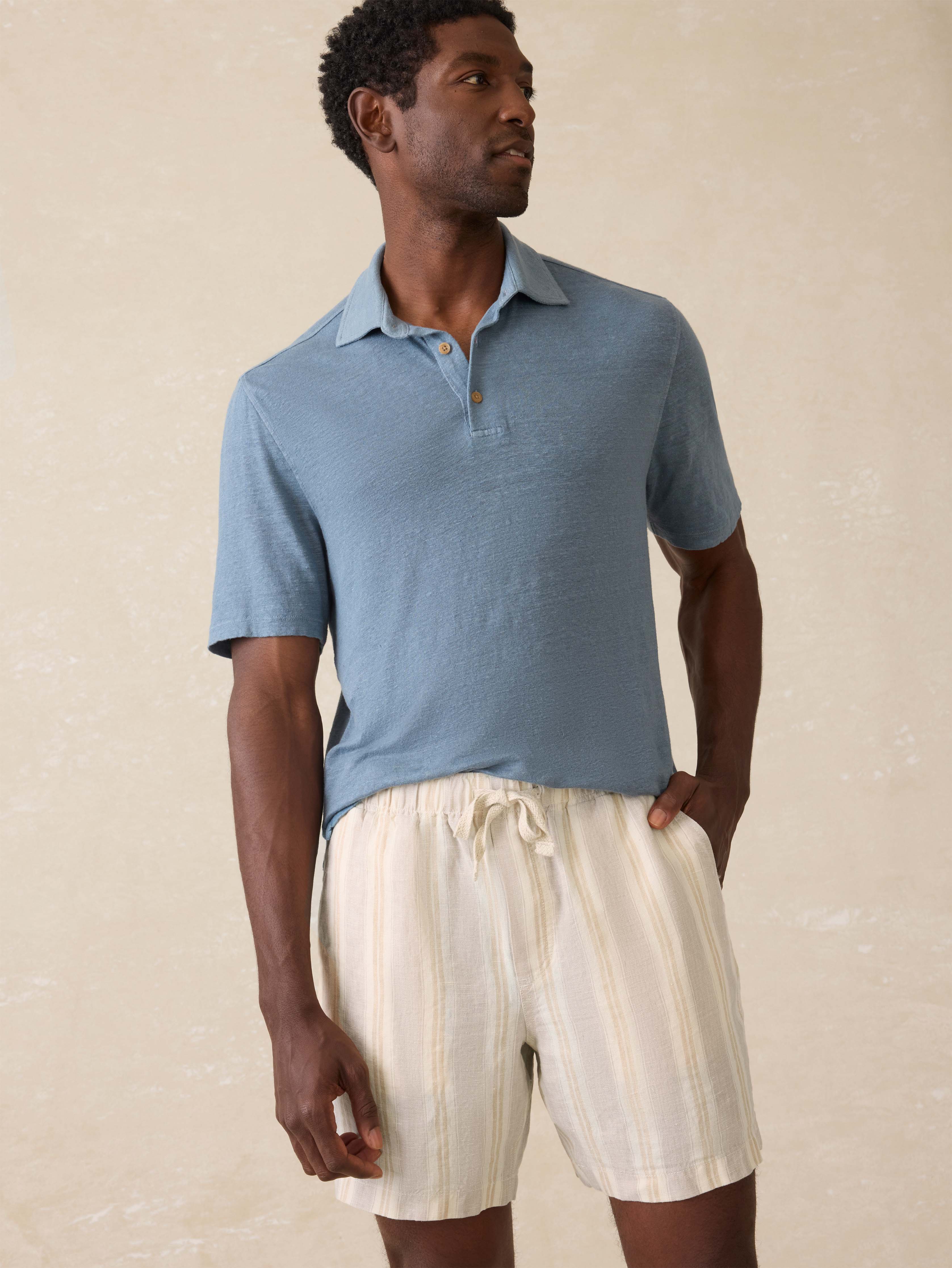 Essential Linen Short (6.5" Inseam) - Oak Island Stripe