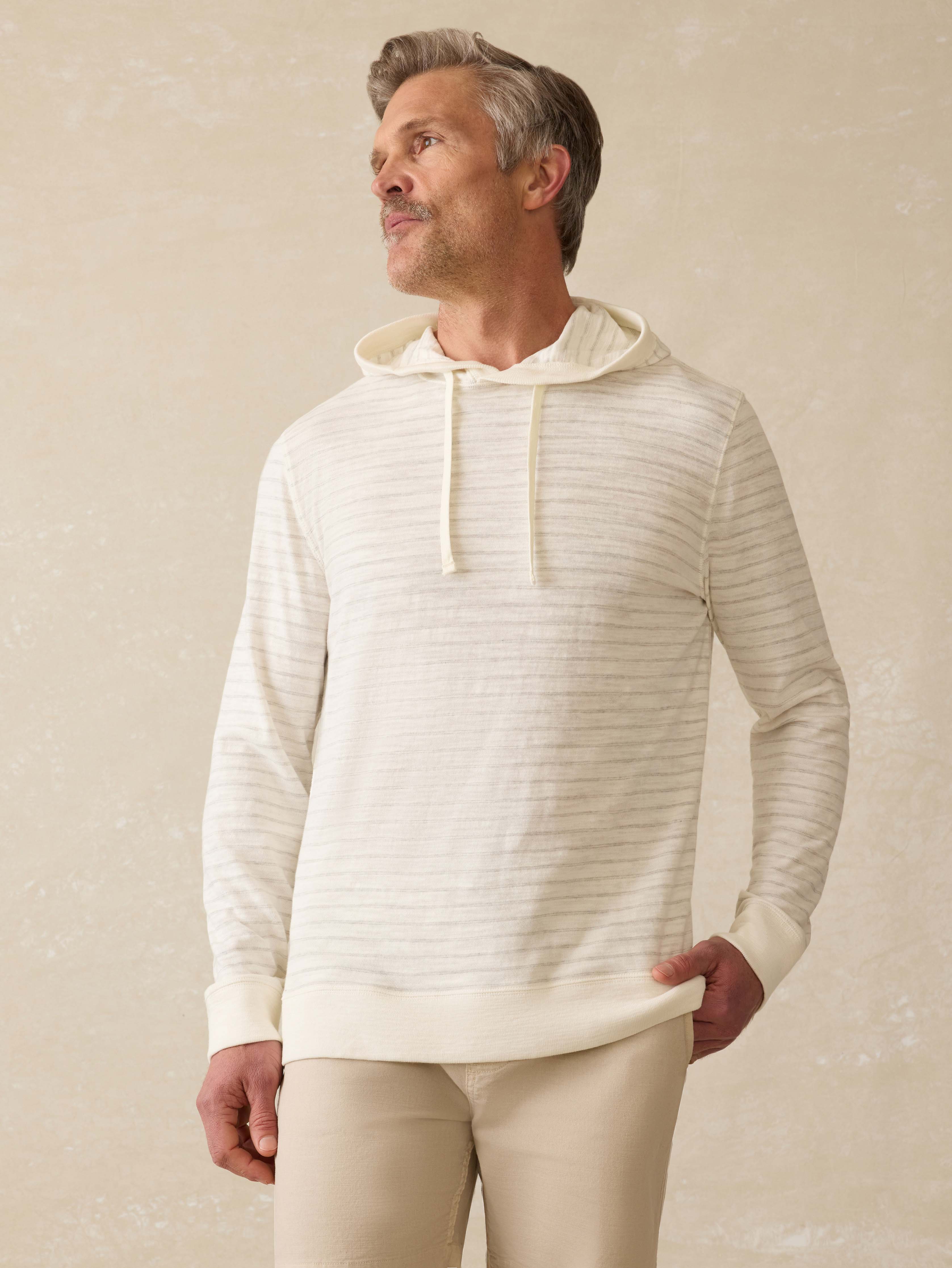 Sunwashed Midweight Organic Hoodie - Ivory Rock Stripe