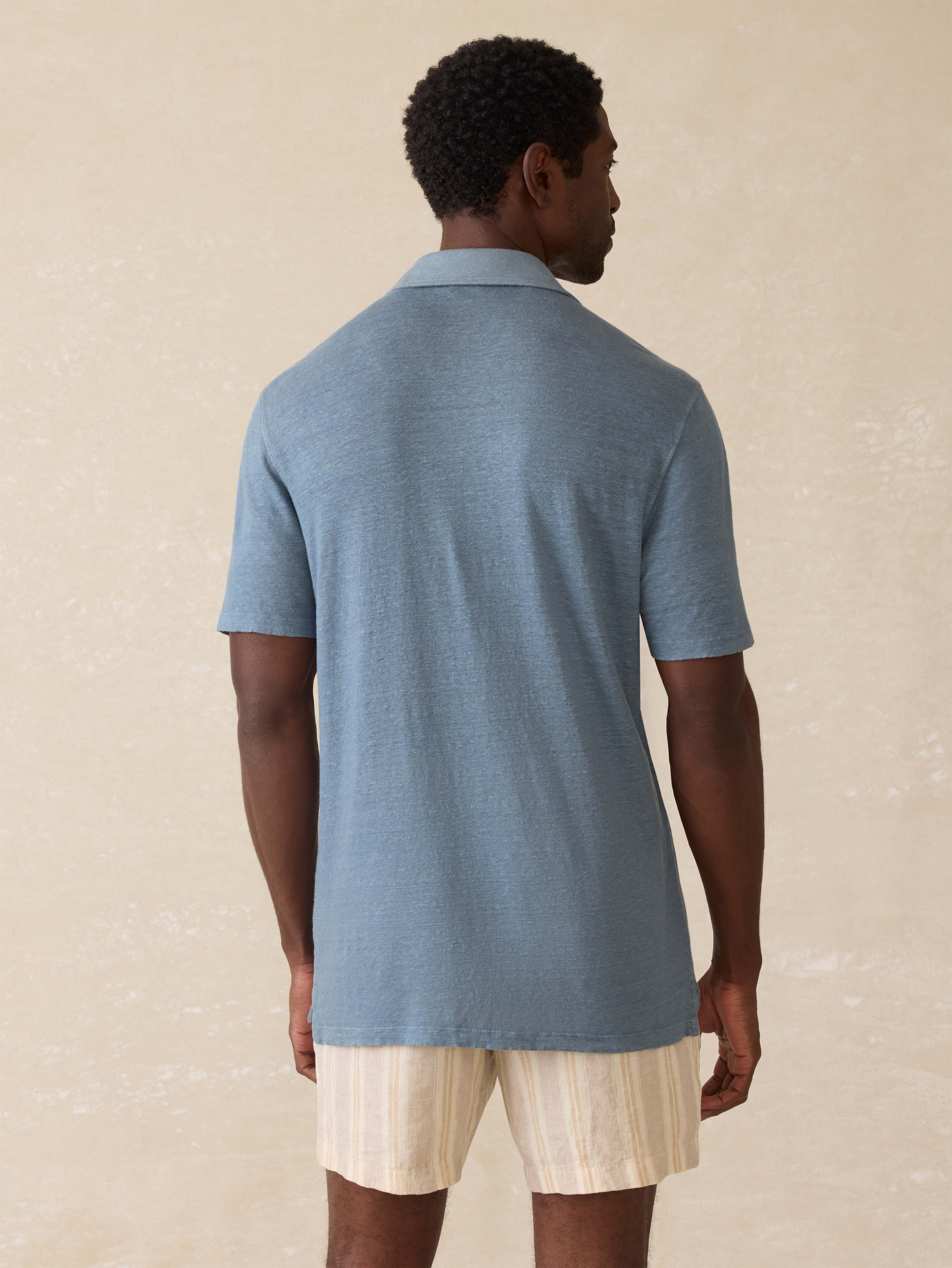 Short-Sleeve Linen Polo - Deep Marine
