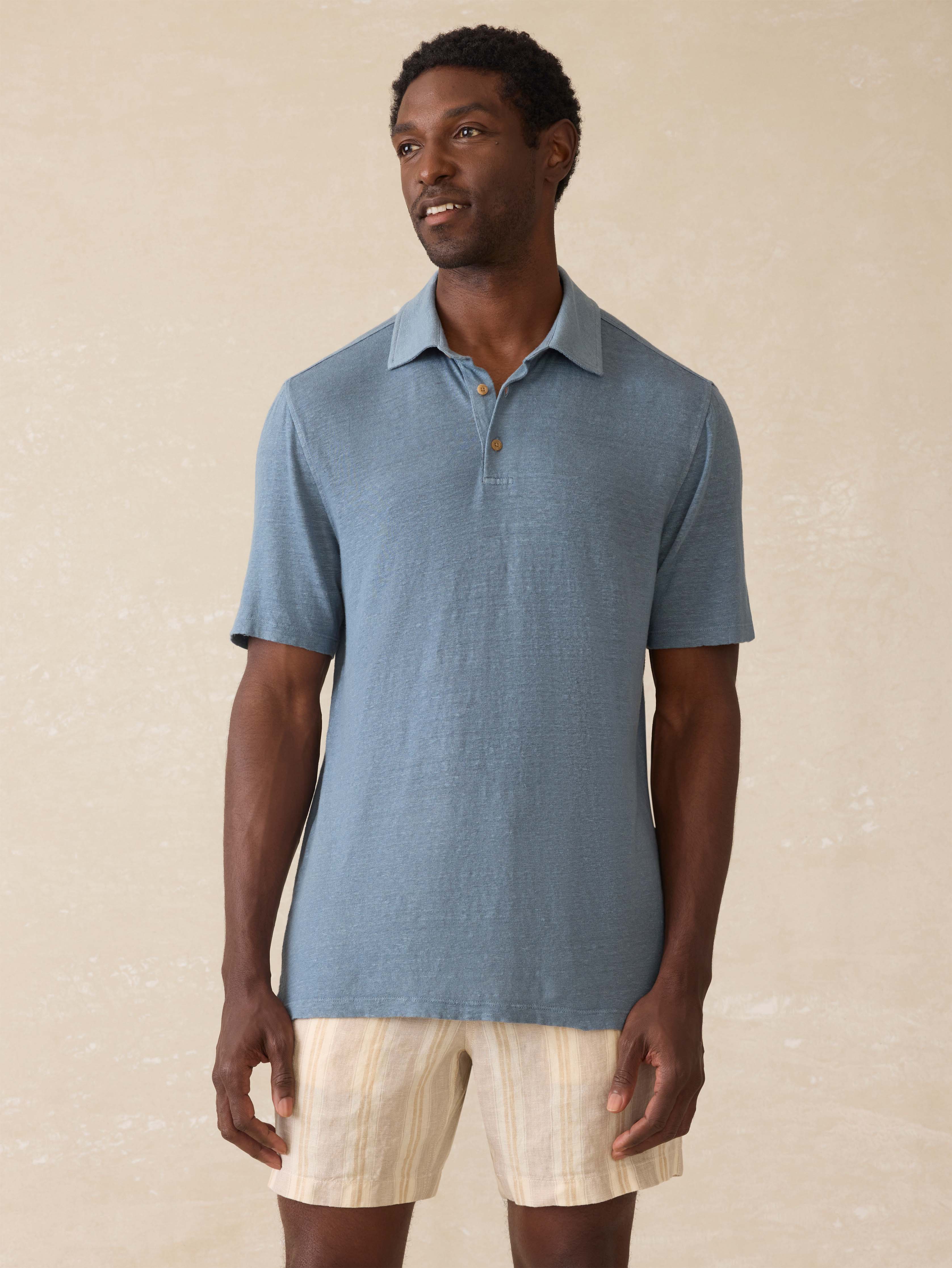 Short-Sleeve Linen Polo - Deep Marine