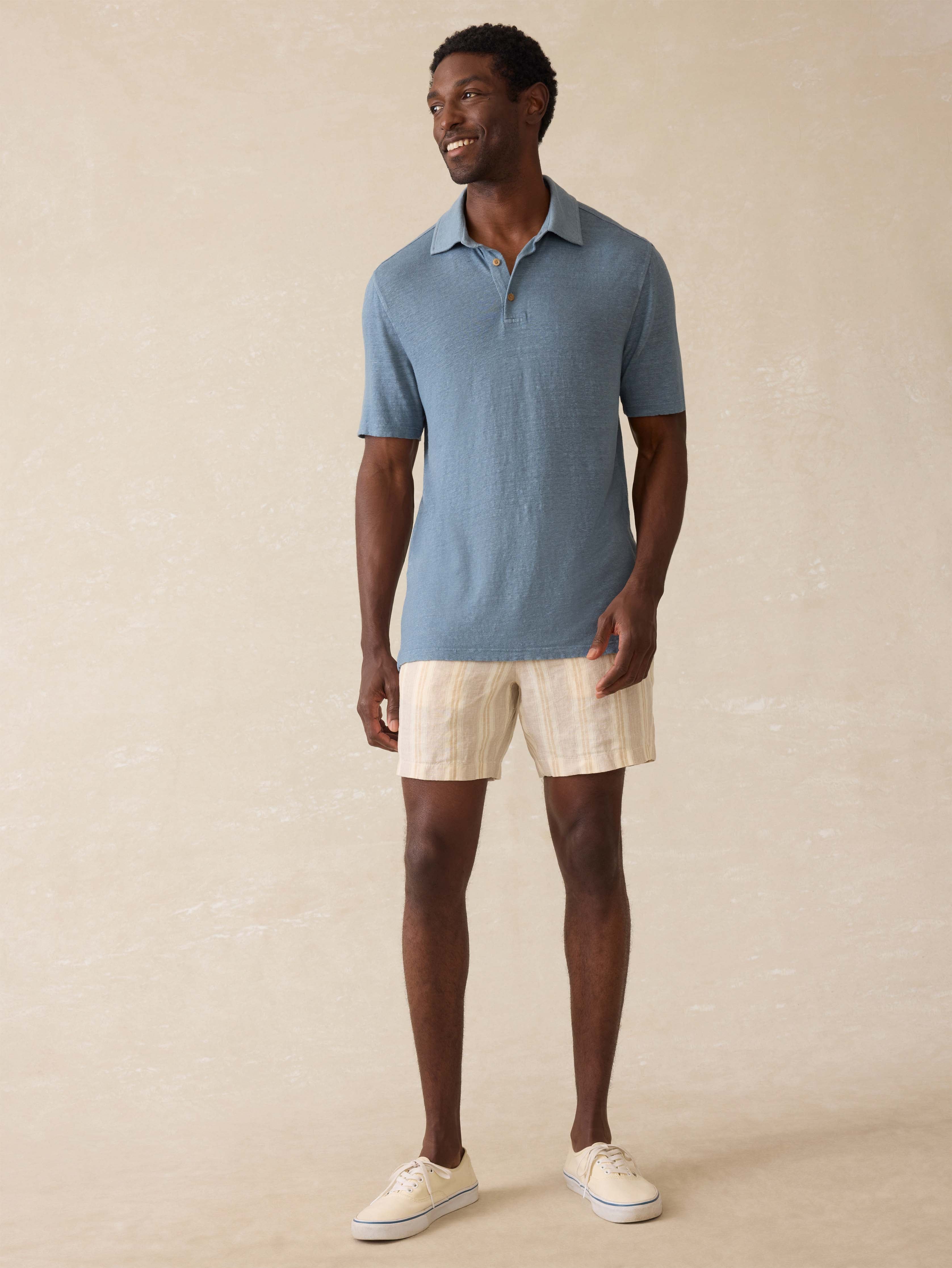 Short-Sleeve Linen Polo - Deep Marine
