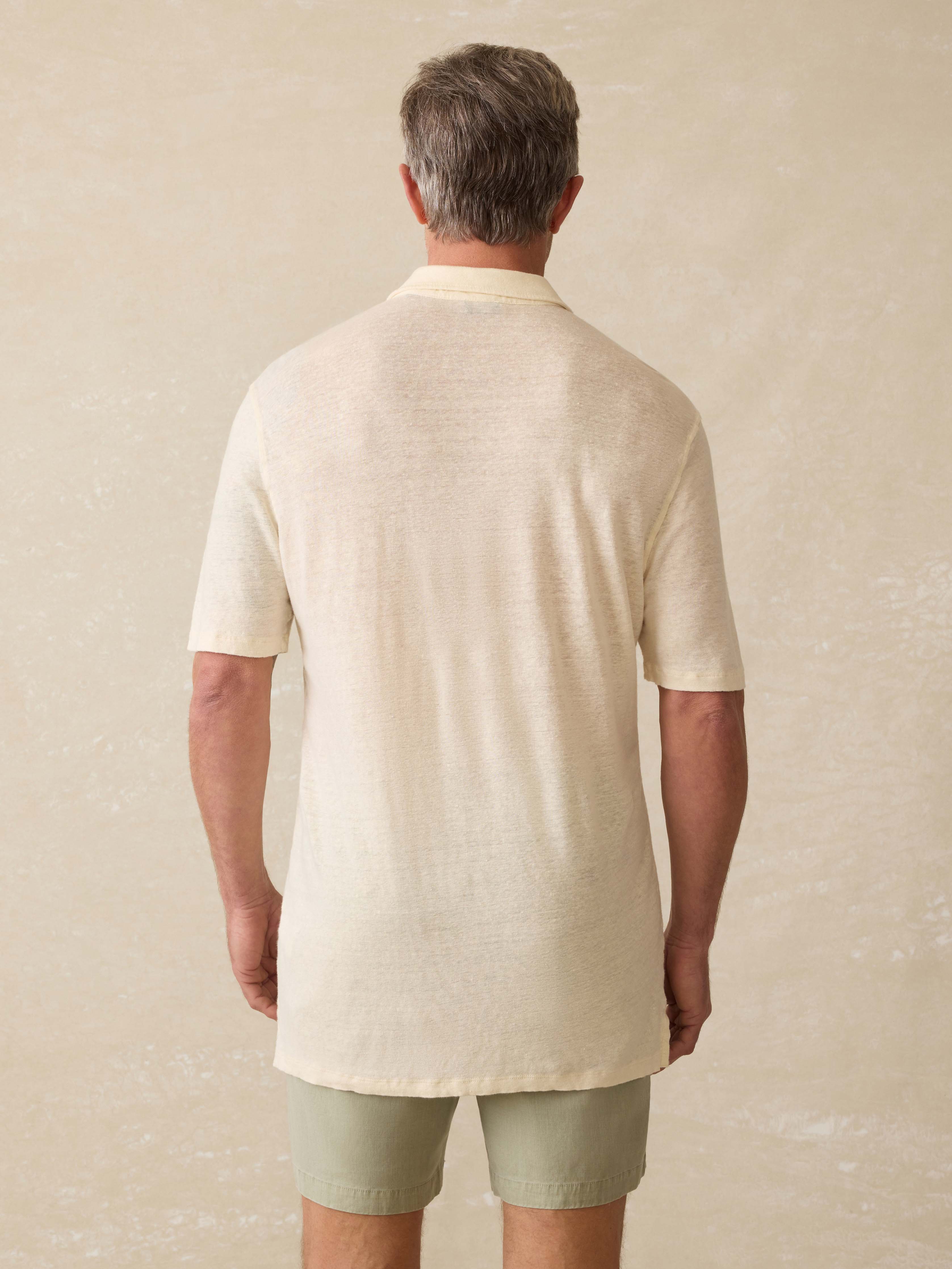 Short-Sleeve Linen Polo - Whitecap