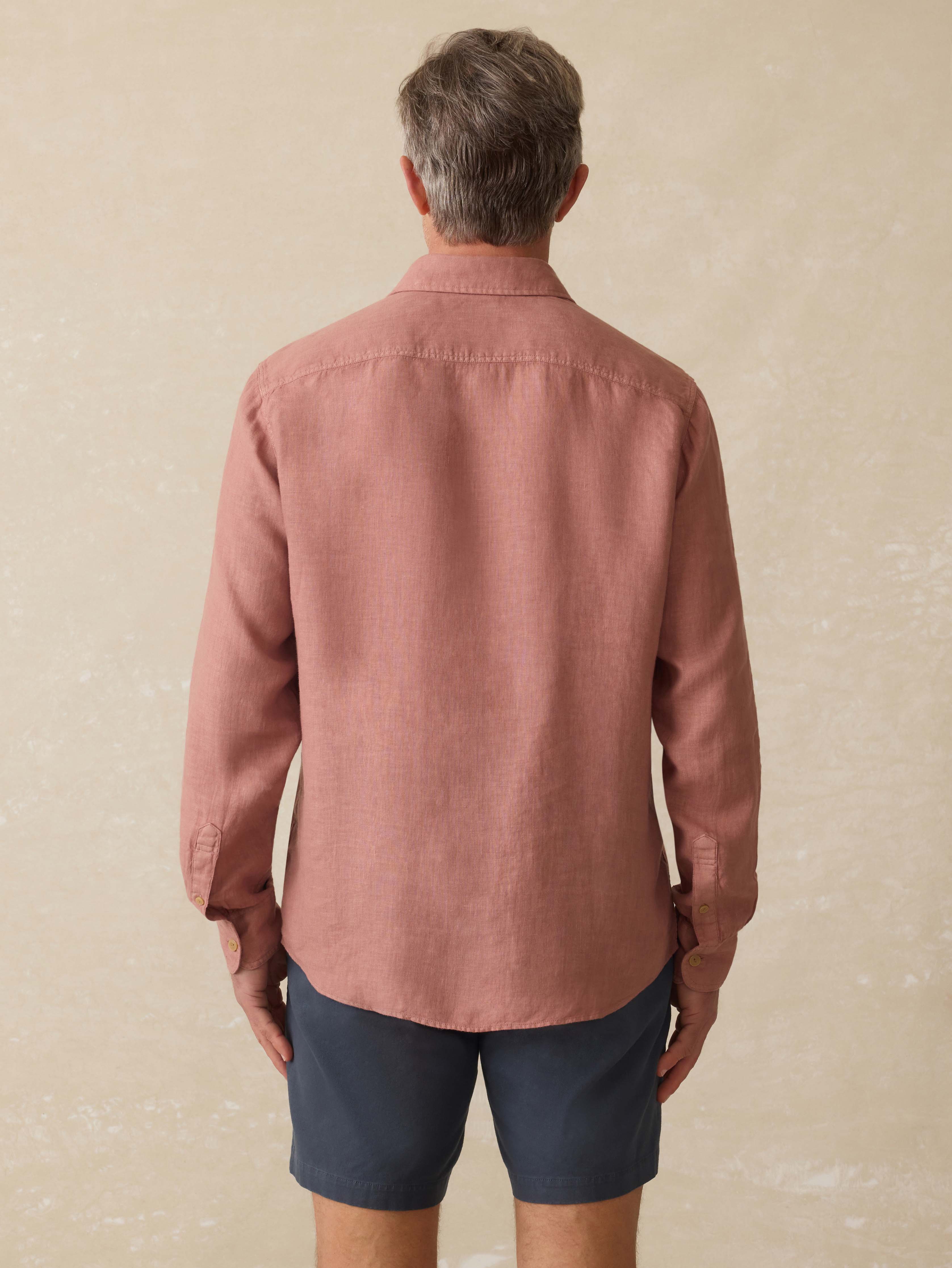 Irish Linen Safari Shirt - Cedar Rose