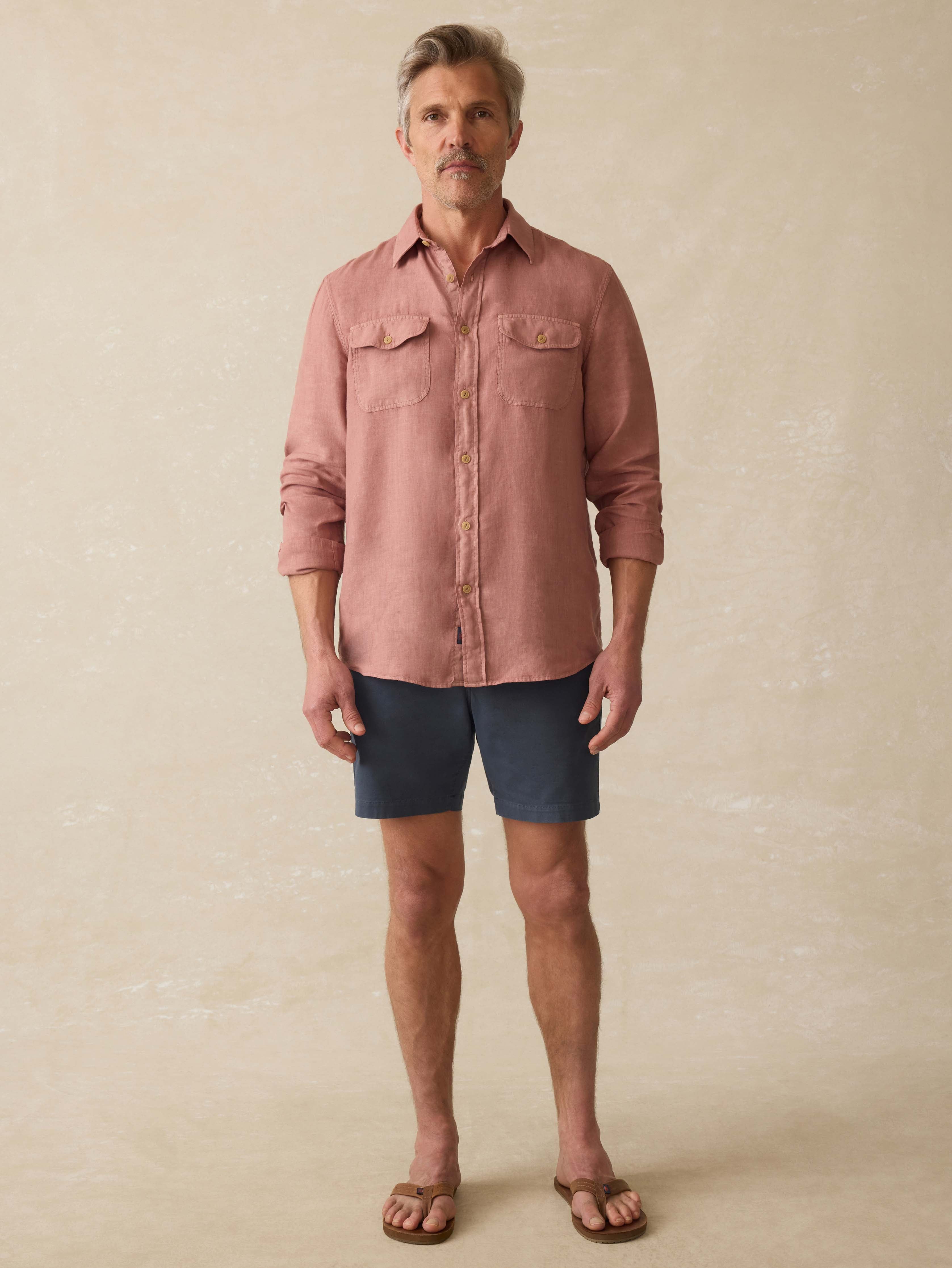 Irish Linen Safari Shirt - Cedar Rose
