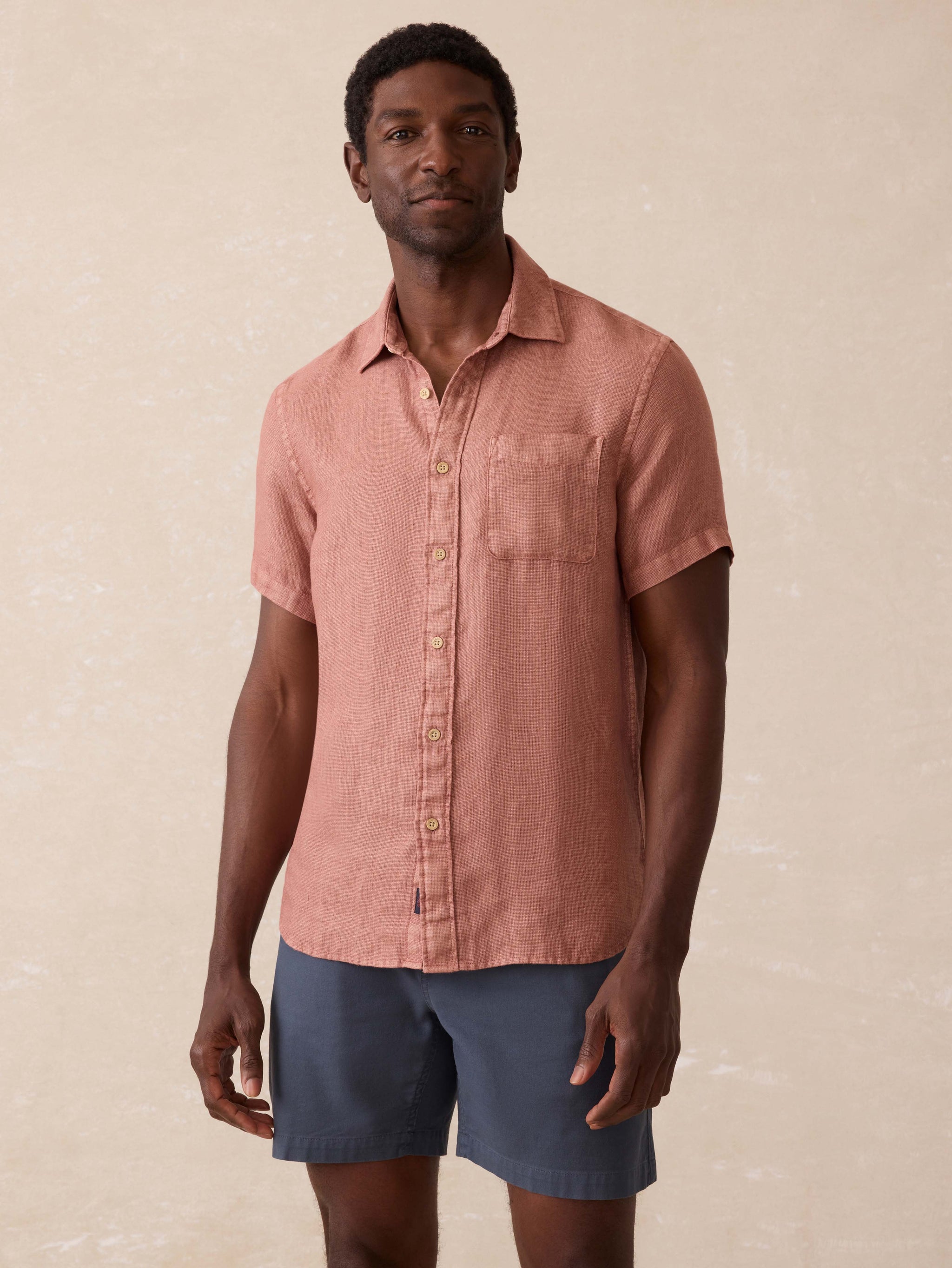 Faherty Mens SS Palma Linen Shirt in Horizon Ivory Stripe main image 0