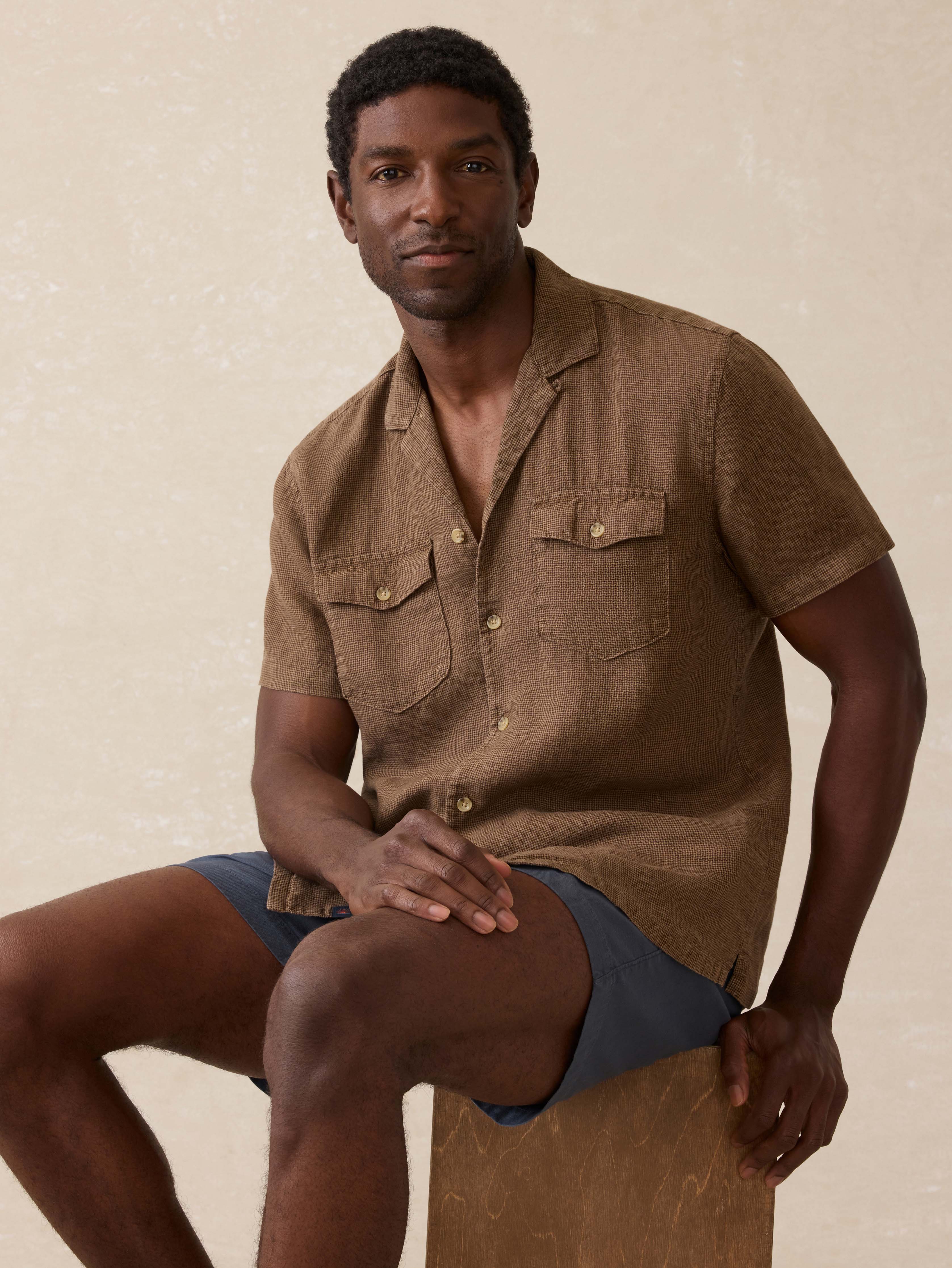 Short-Sleeve Reserve Basque Camp Shirt - Dark Oakwood Pincheck