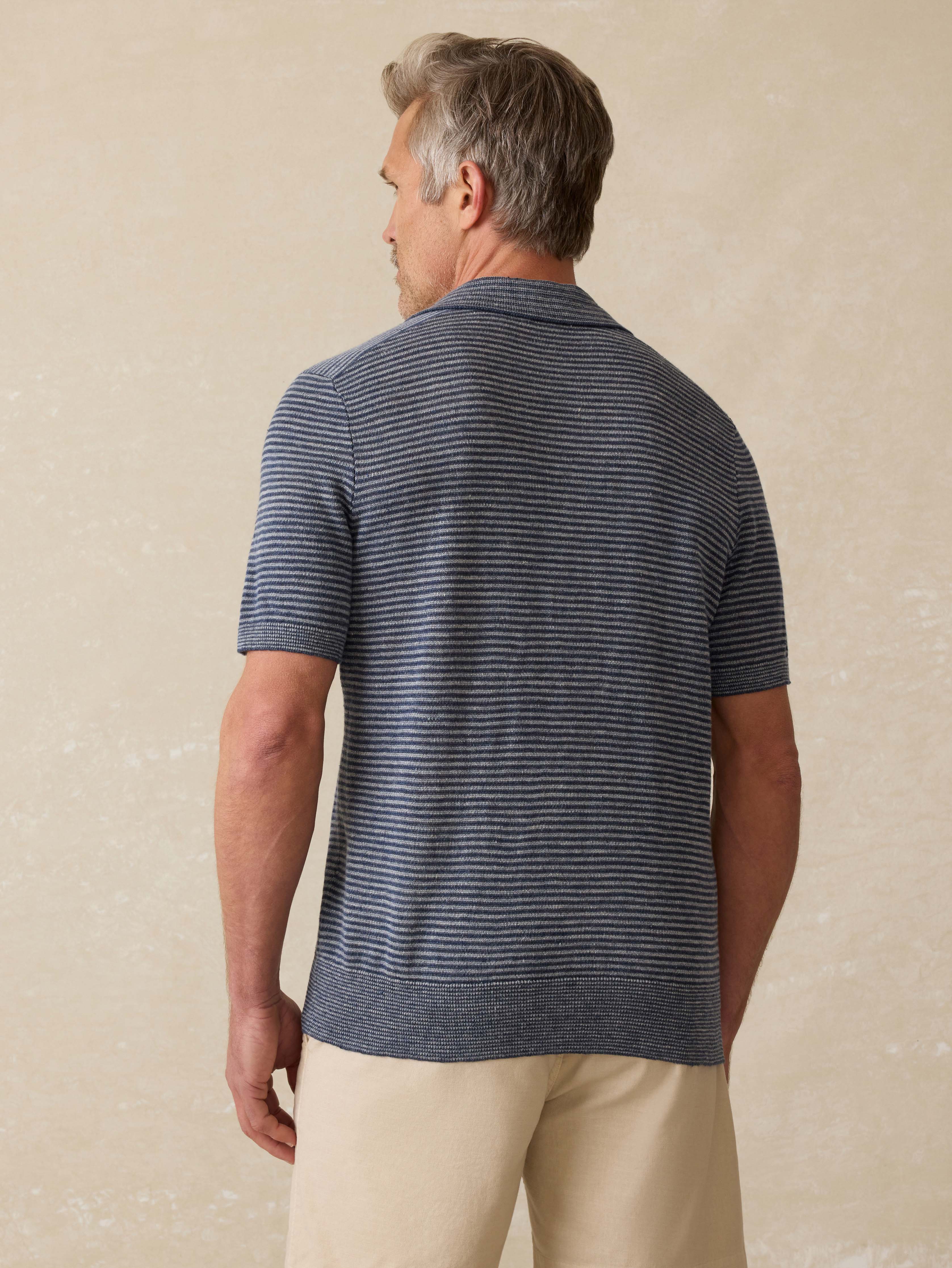 Short-Sleeve Linen Sweater Polo - Cayman Navy Feeder