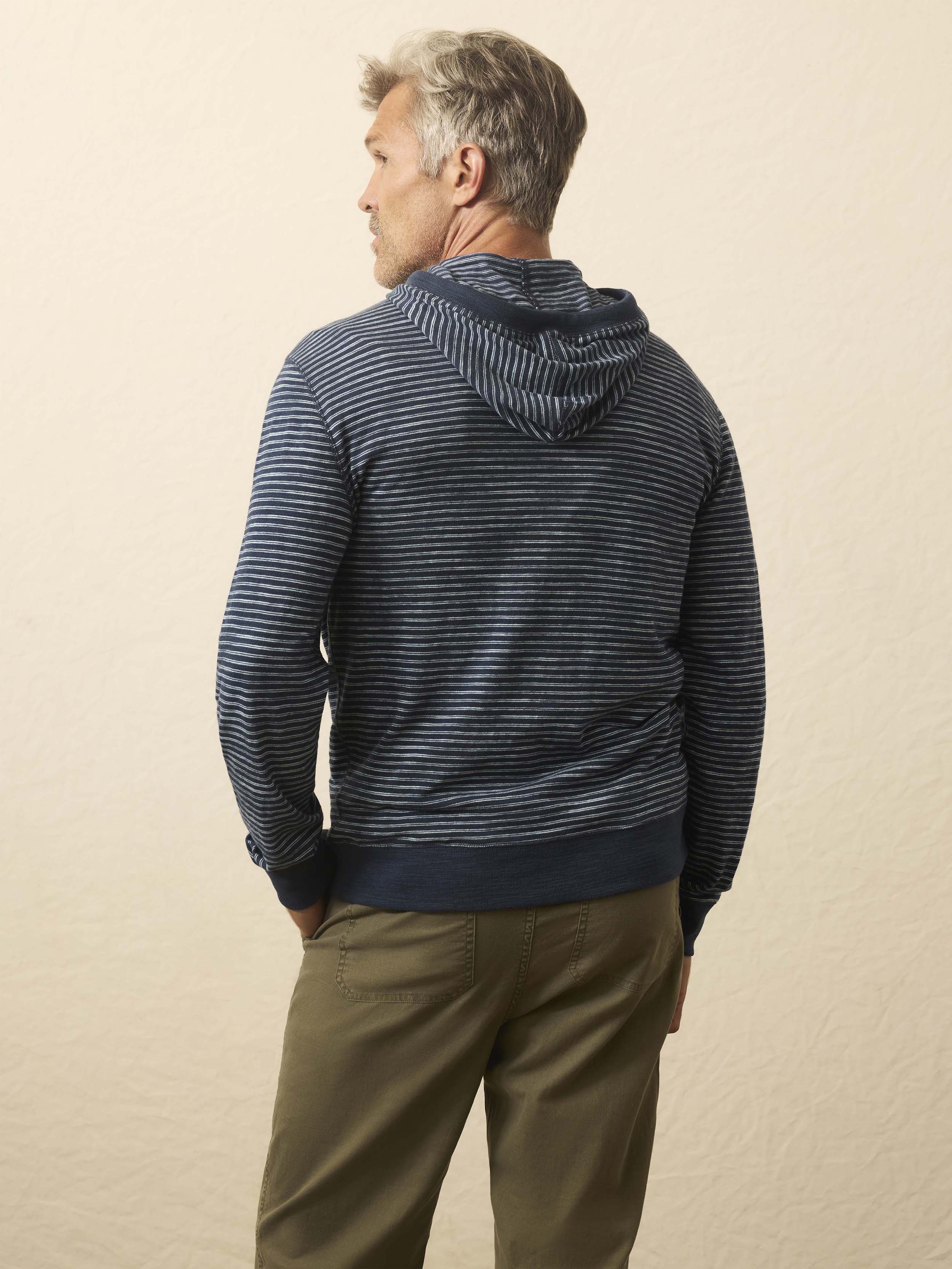 Sunwashed Slub Hoodie - Navy Stream Stripe