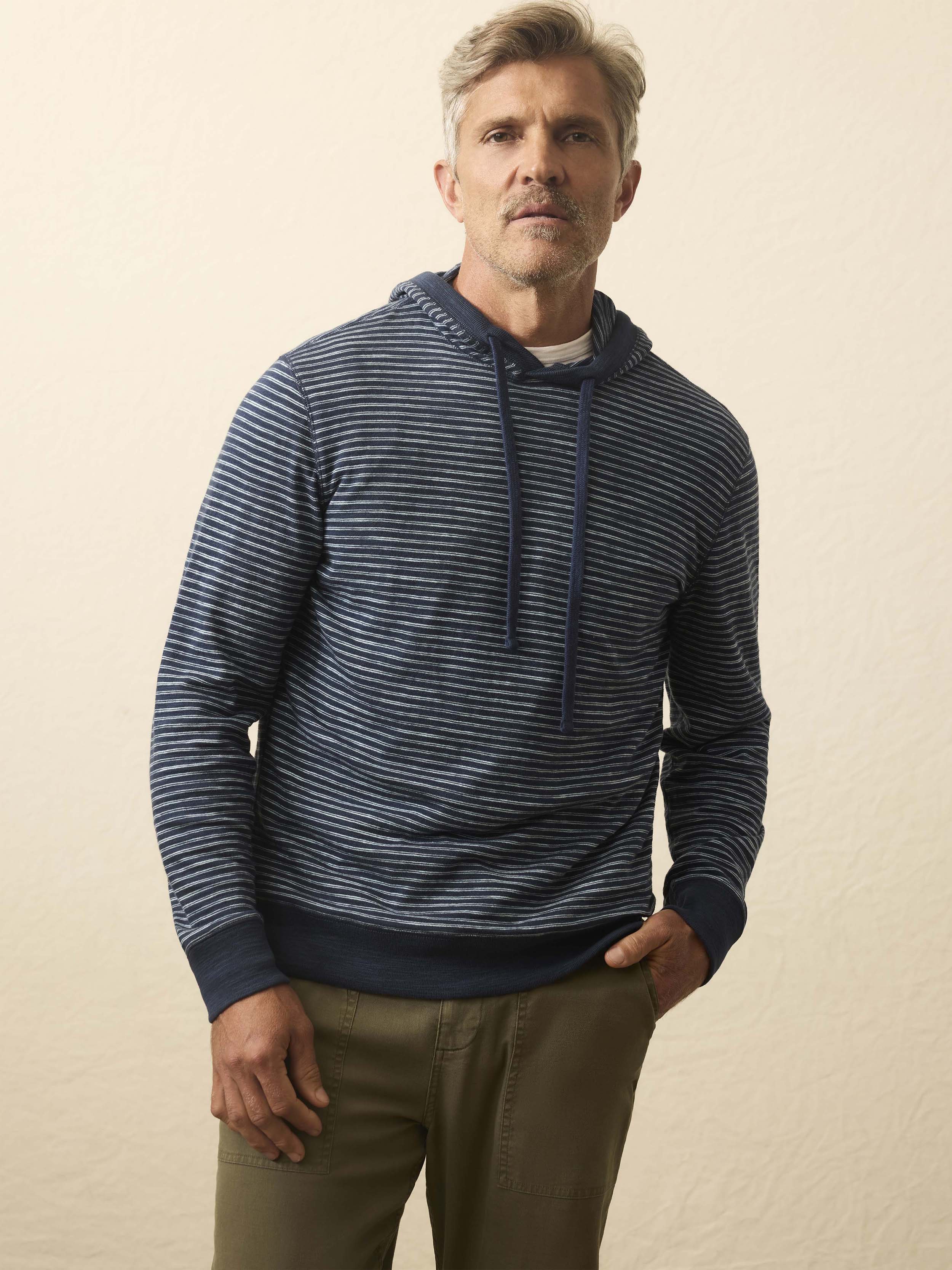 Sunwashed Slub Hoodie - Navy Stream Stripe