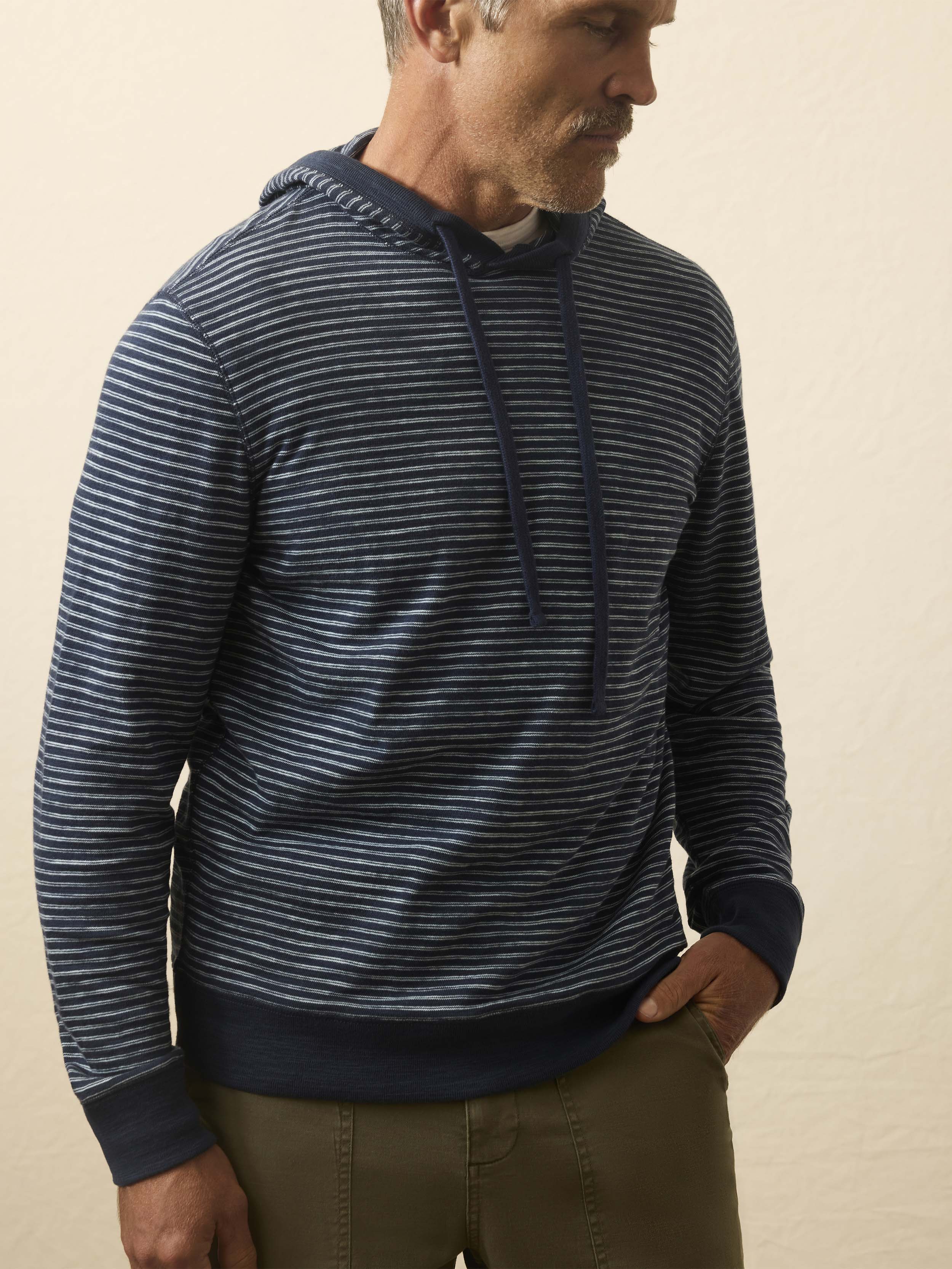 Sunwashed Slub Hoodie - Navy Stream Stripe