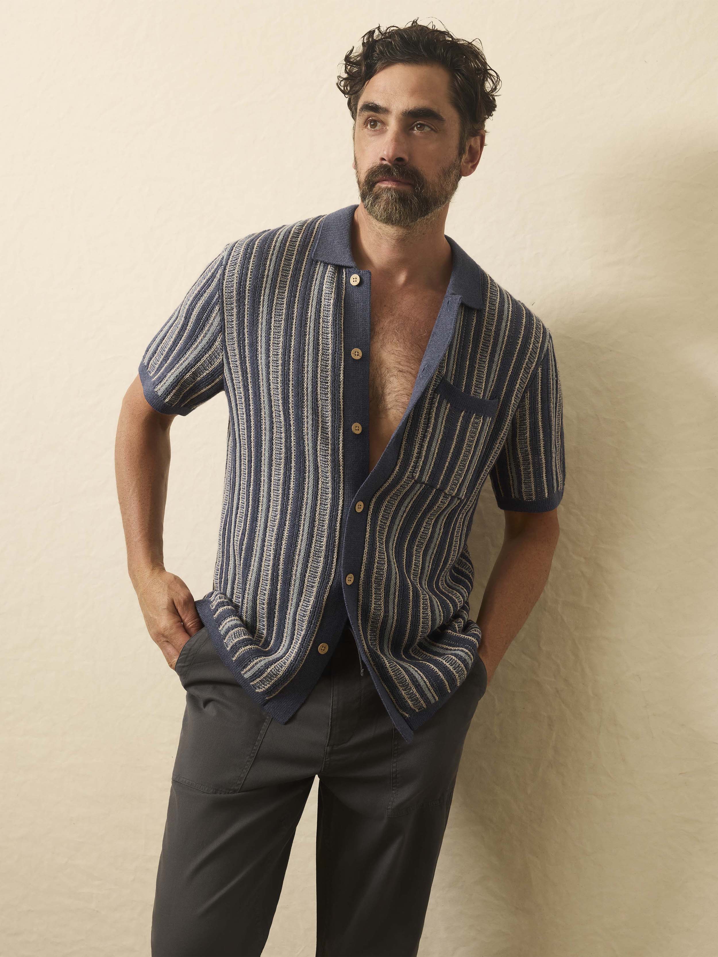 Short-Sleeve Sweater Shirt - River Cliffs Stripe