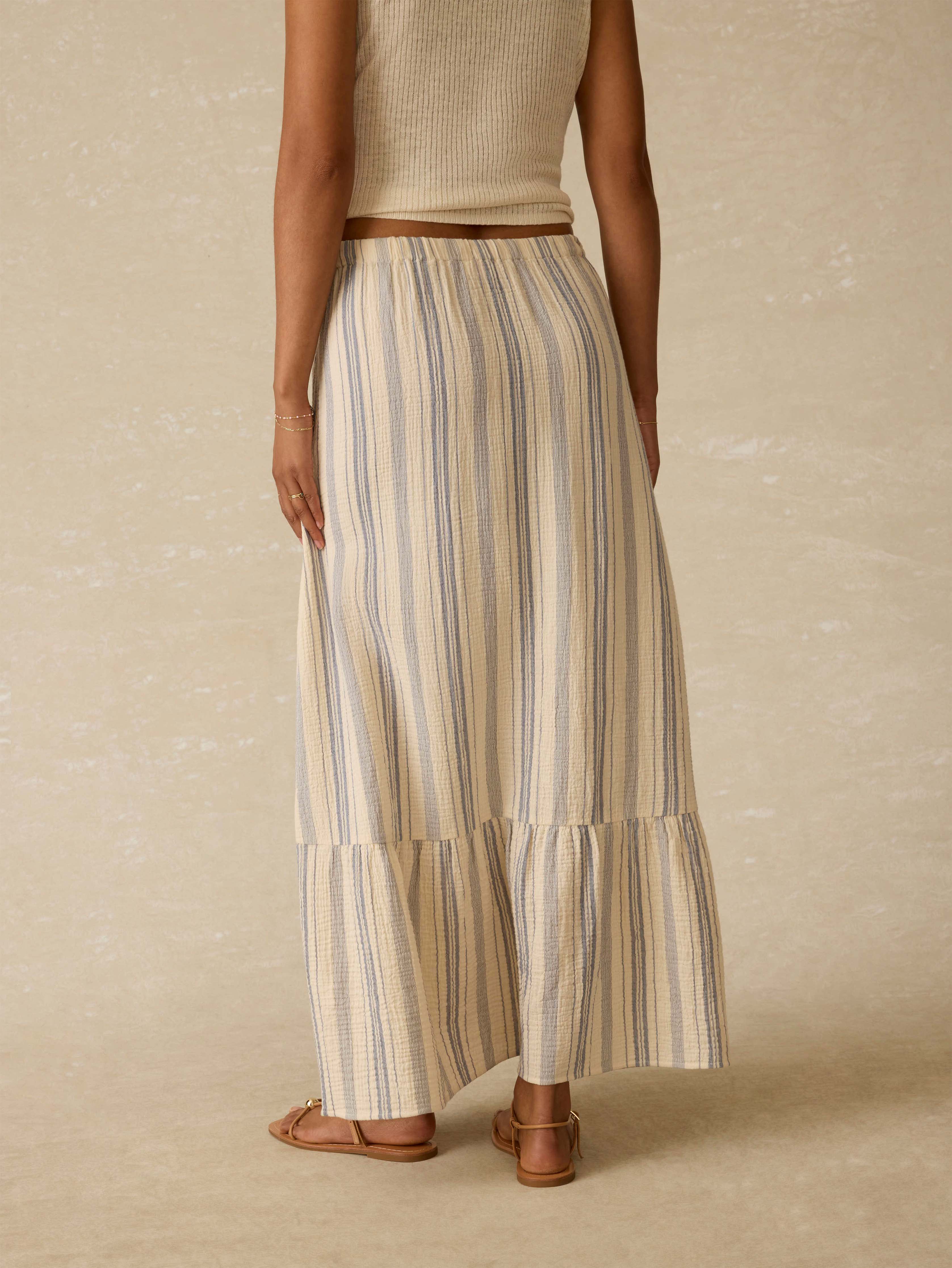 Dune Cotton Gauze Rees Skirt - Aqua Sea Stripe
