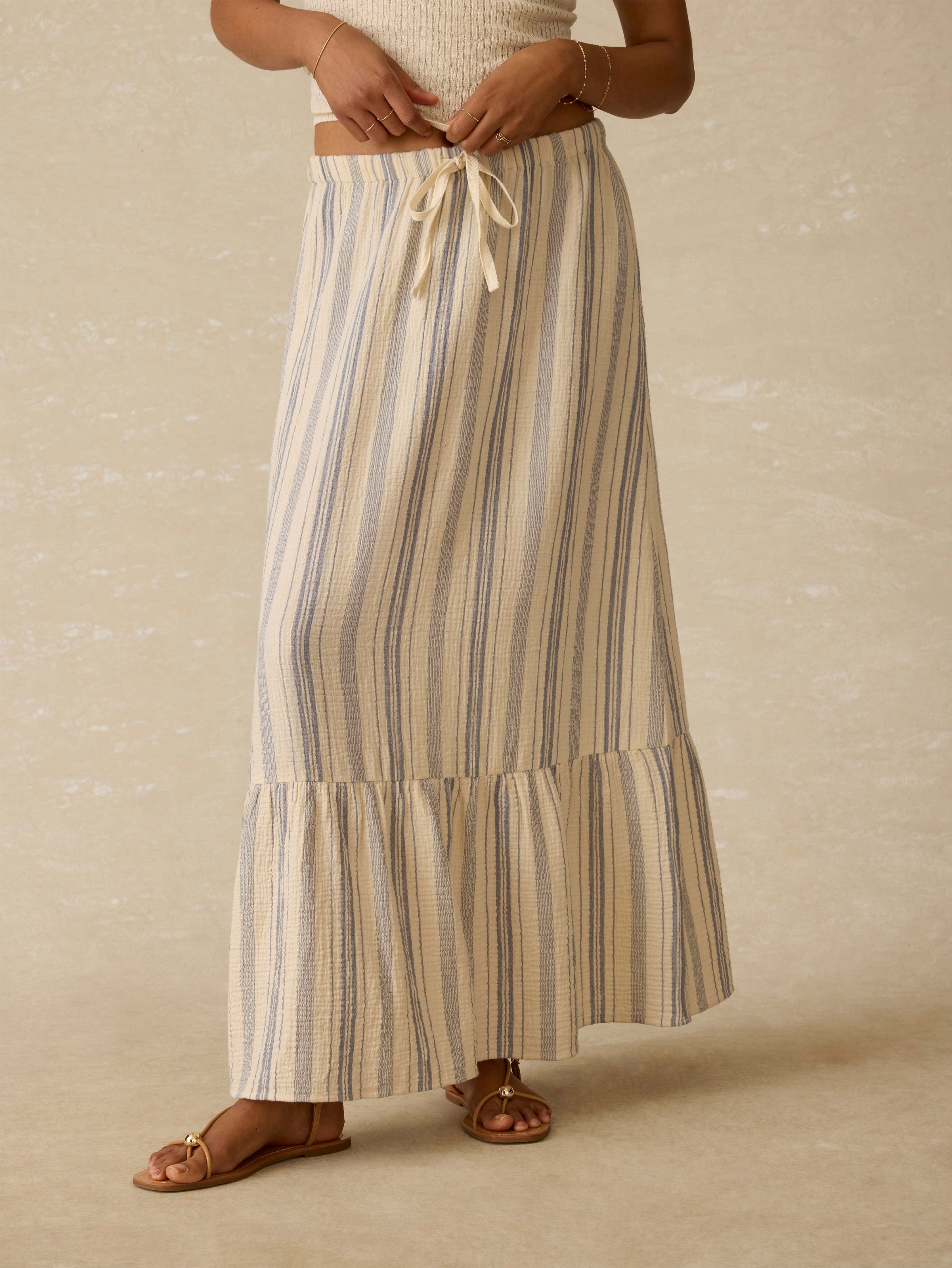 Dune Cotton Gauze Rees Skirt - Aqua Sea Stripe
