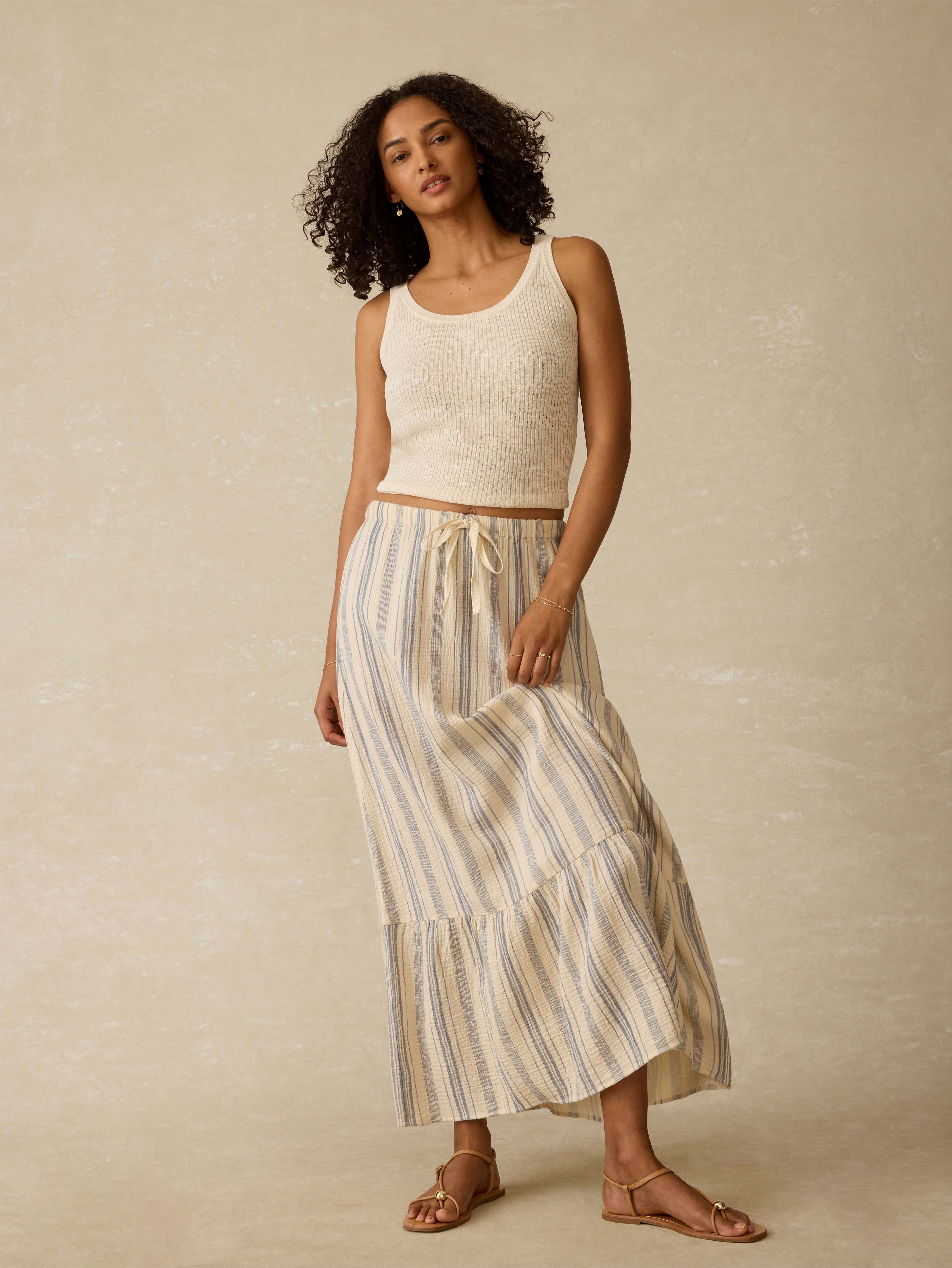 Dune Cotton Gauze Rees Skirt - Aqua Sea Stripe