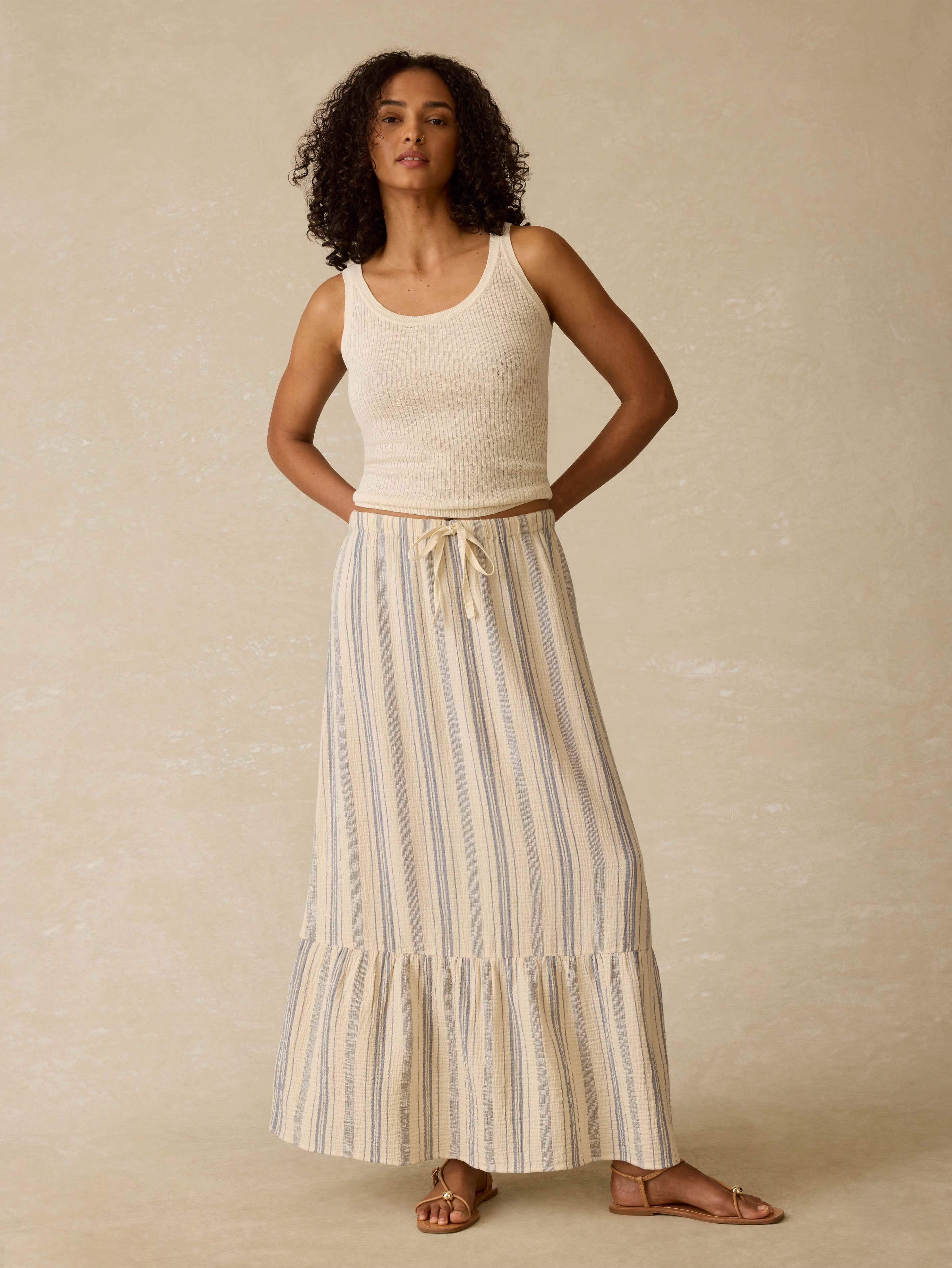 Dune Cotton Gauze Rees Skirt - Aqua Sea Stripe
