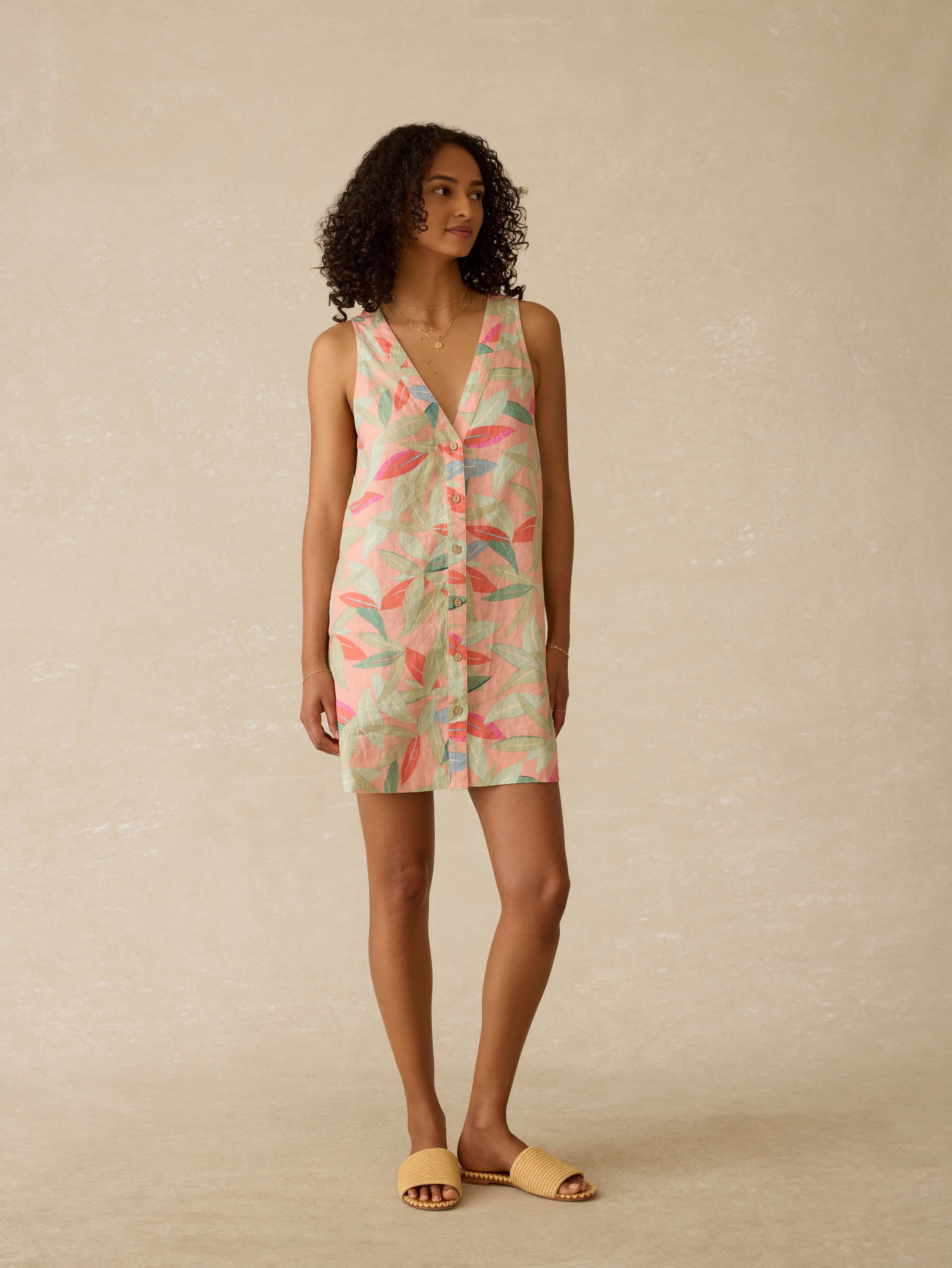 Alston Linen Dress - Watercolor Palms