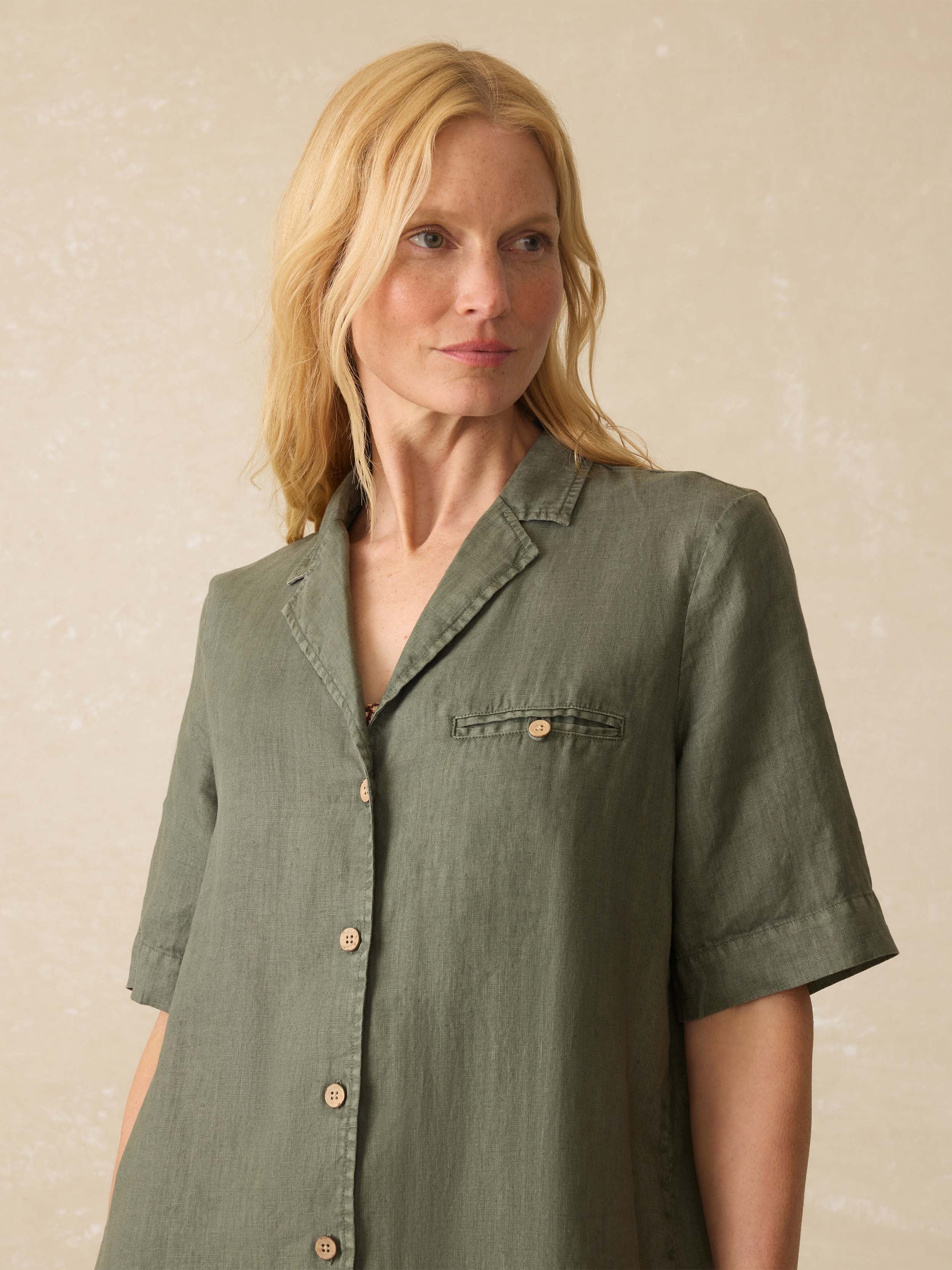 Paradise Point Linen Dress - Thyme
