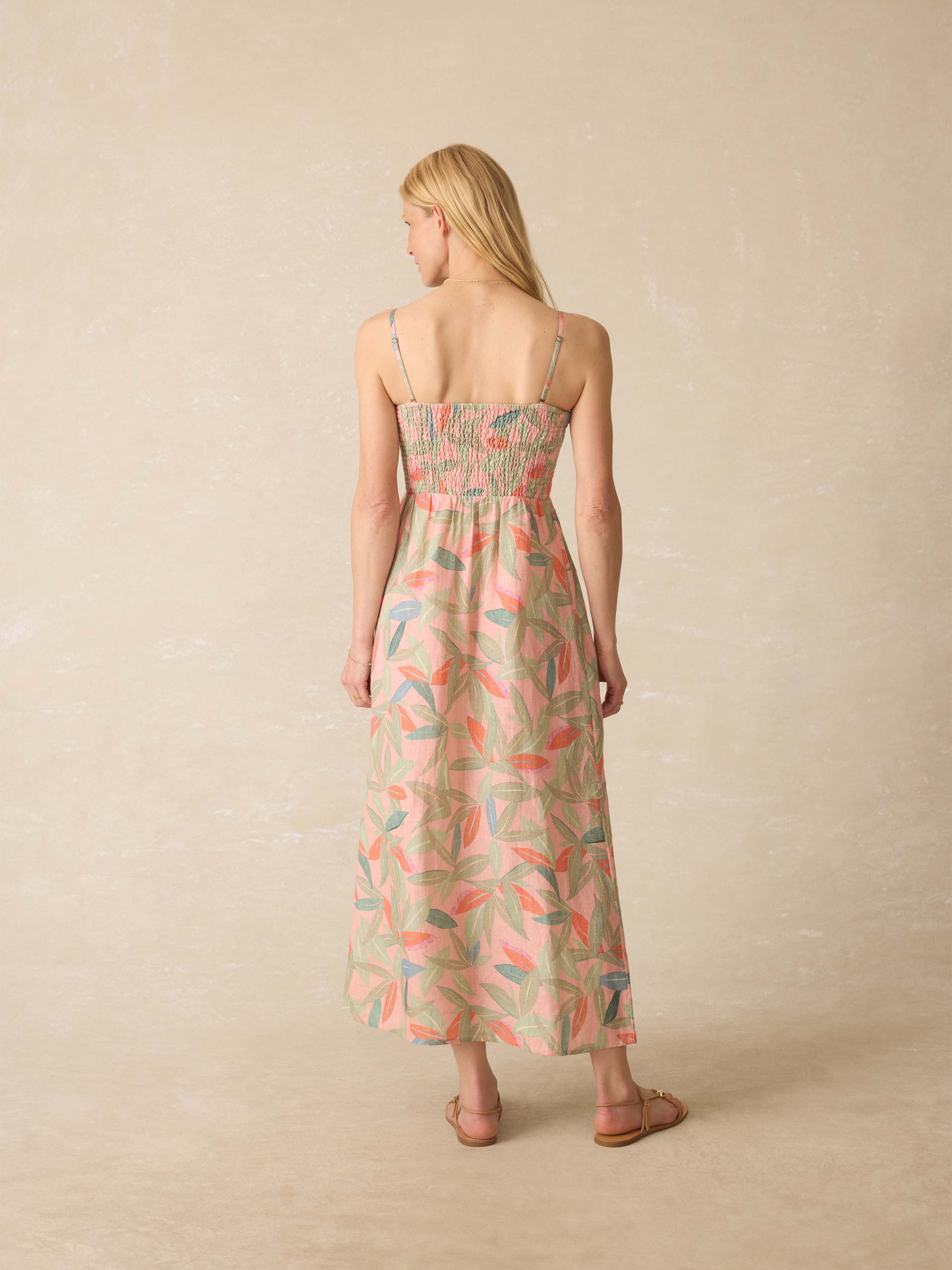 Sunrise Smocked Dress - Watercolor Palms