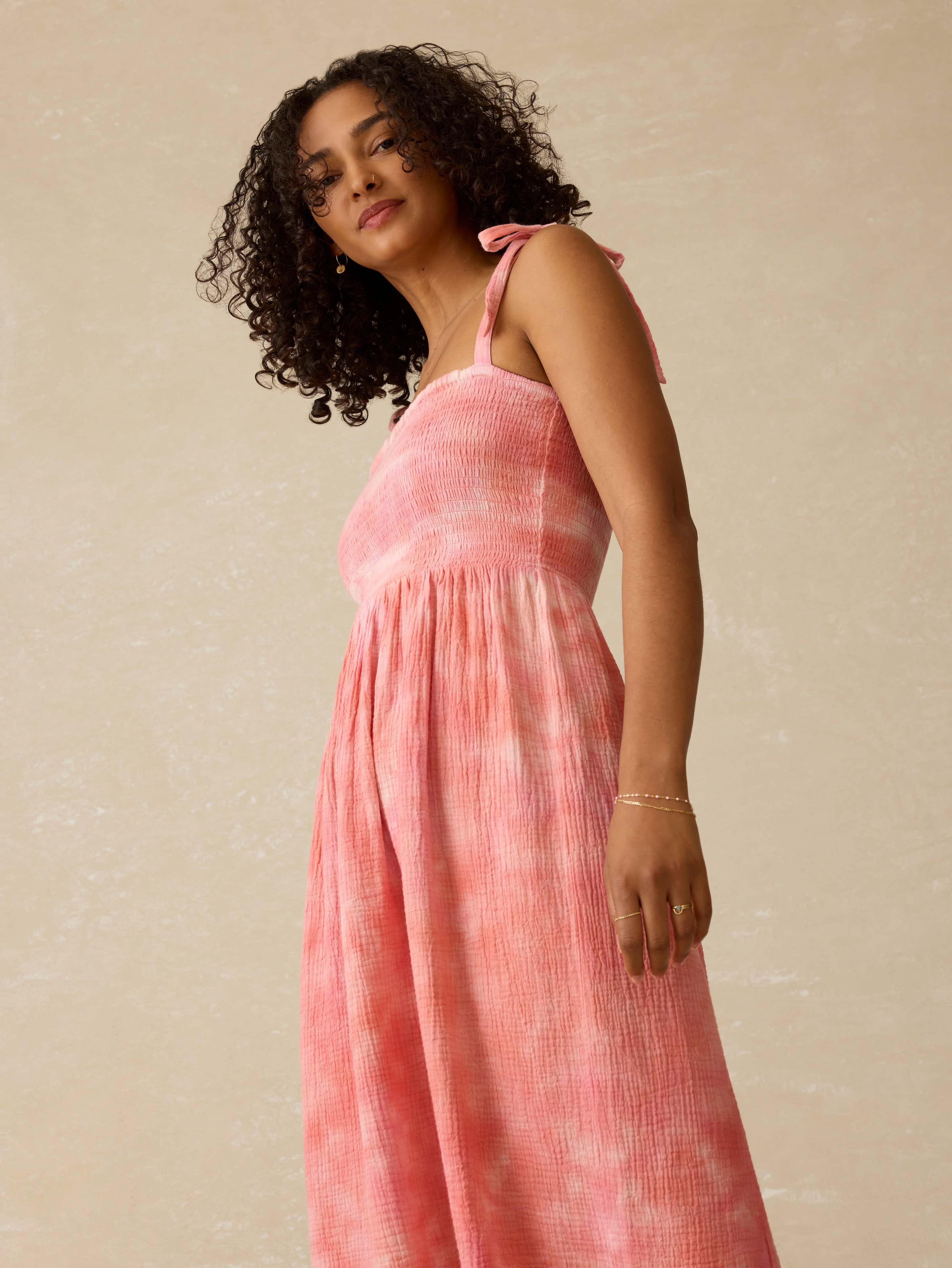 Dune Cotton Gauze Ella Dress - Coral Skies Tie Dye