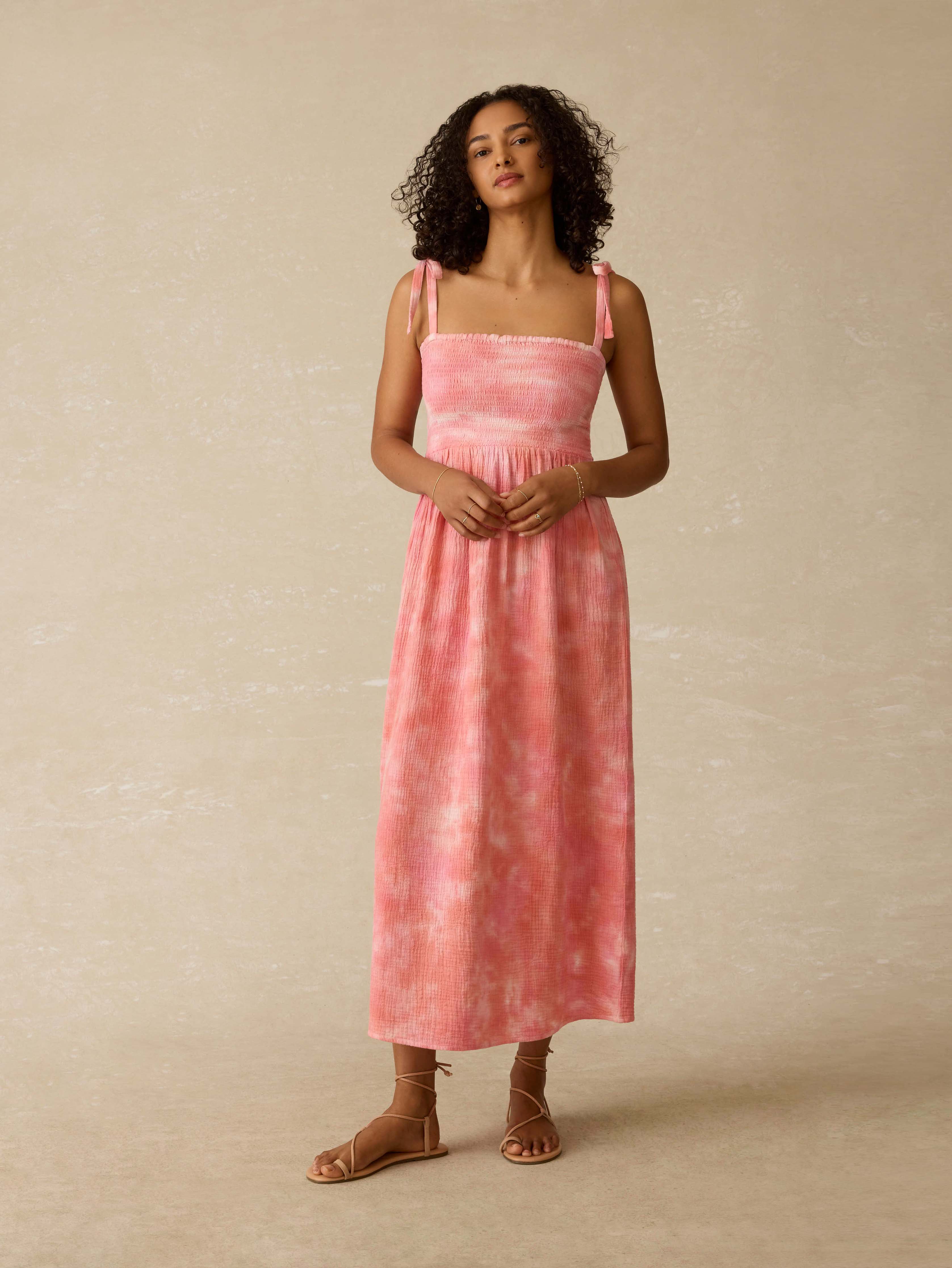 Dune Cotton Gauze Ella Dress - Coral Skies Tie Dye