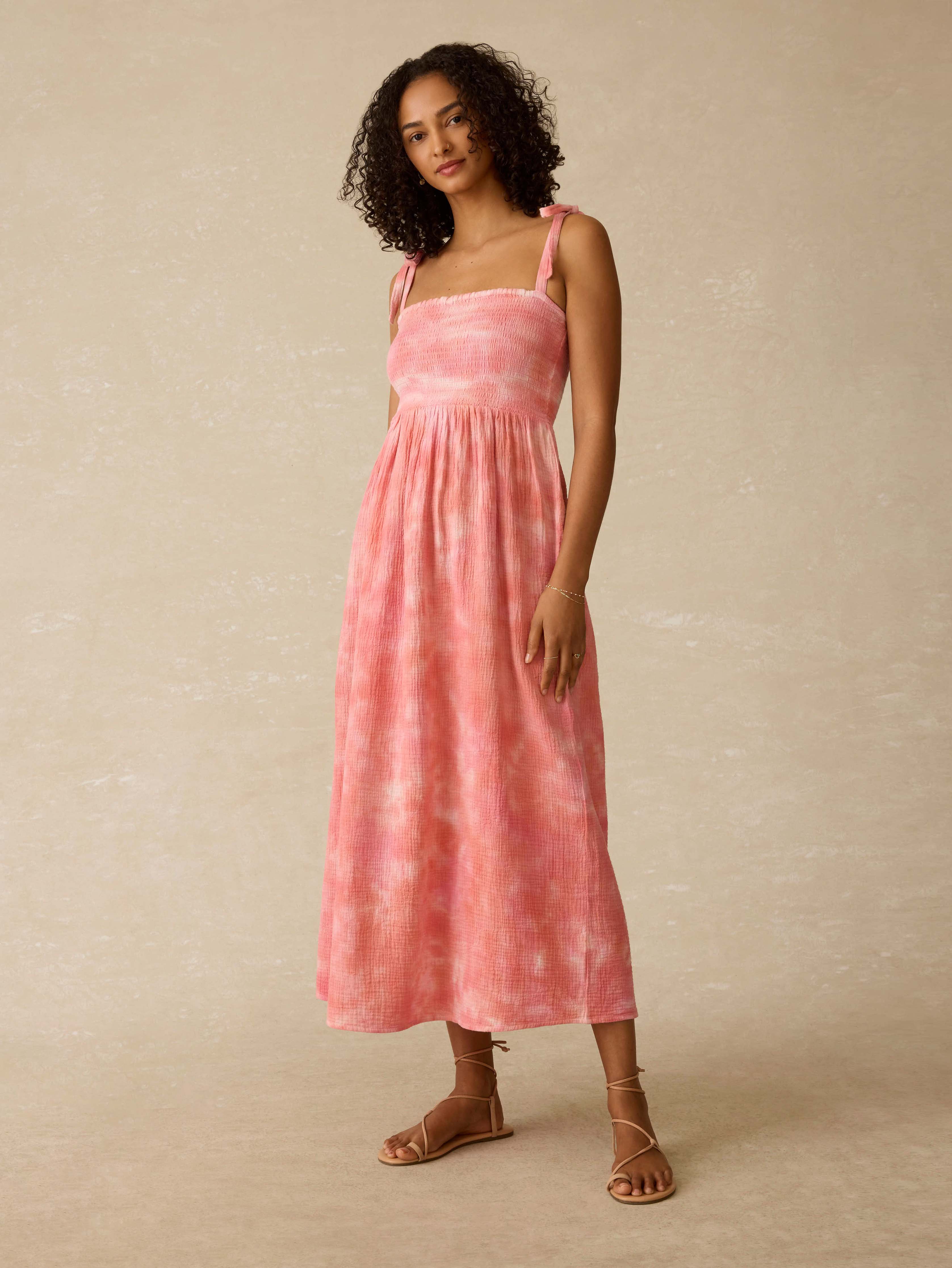 Dune Cotton Gauze Ella Dress - Coral Skies Tie Dye