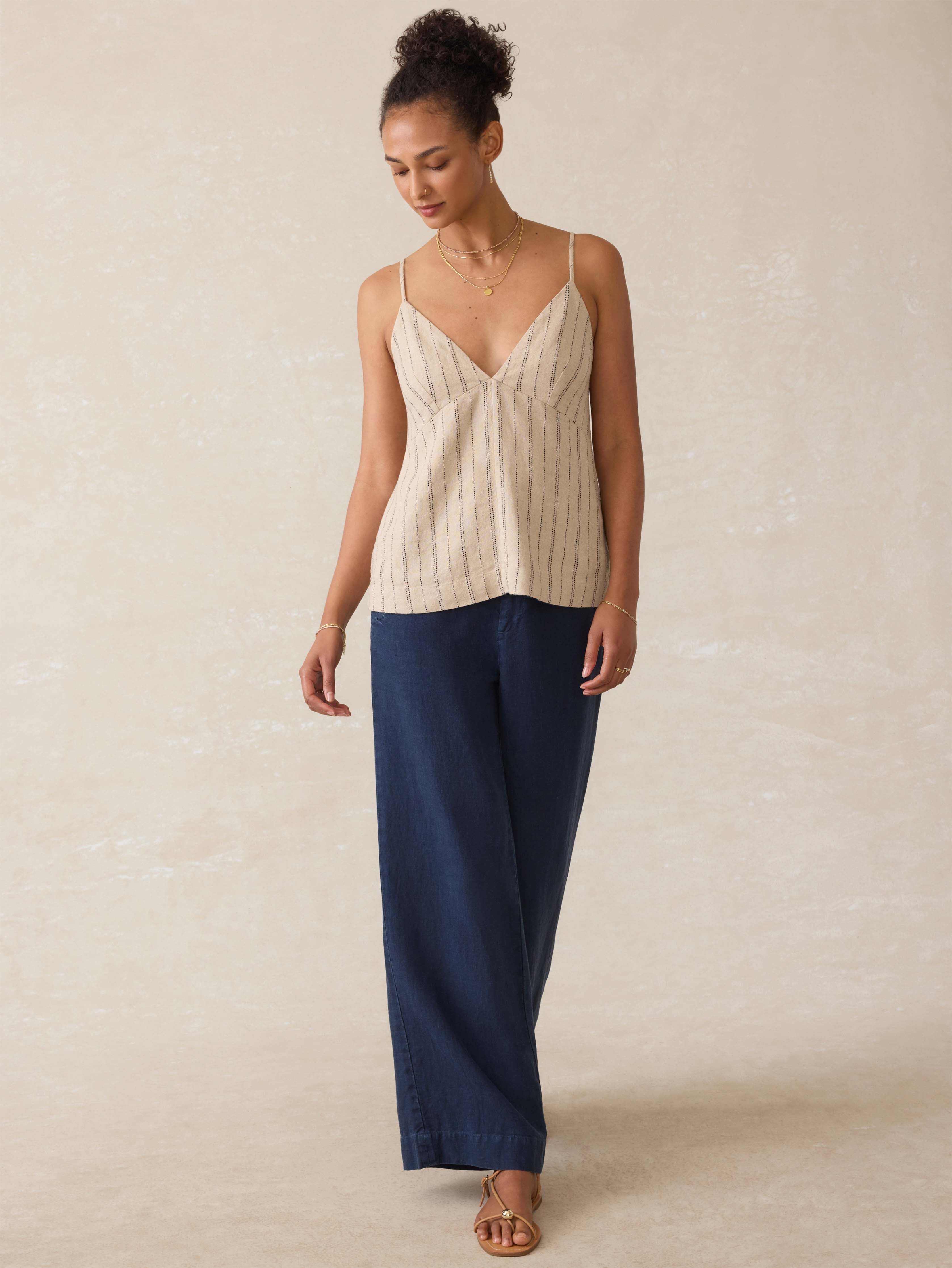 Riviera Linen Tank - Driftwood Stripe
