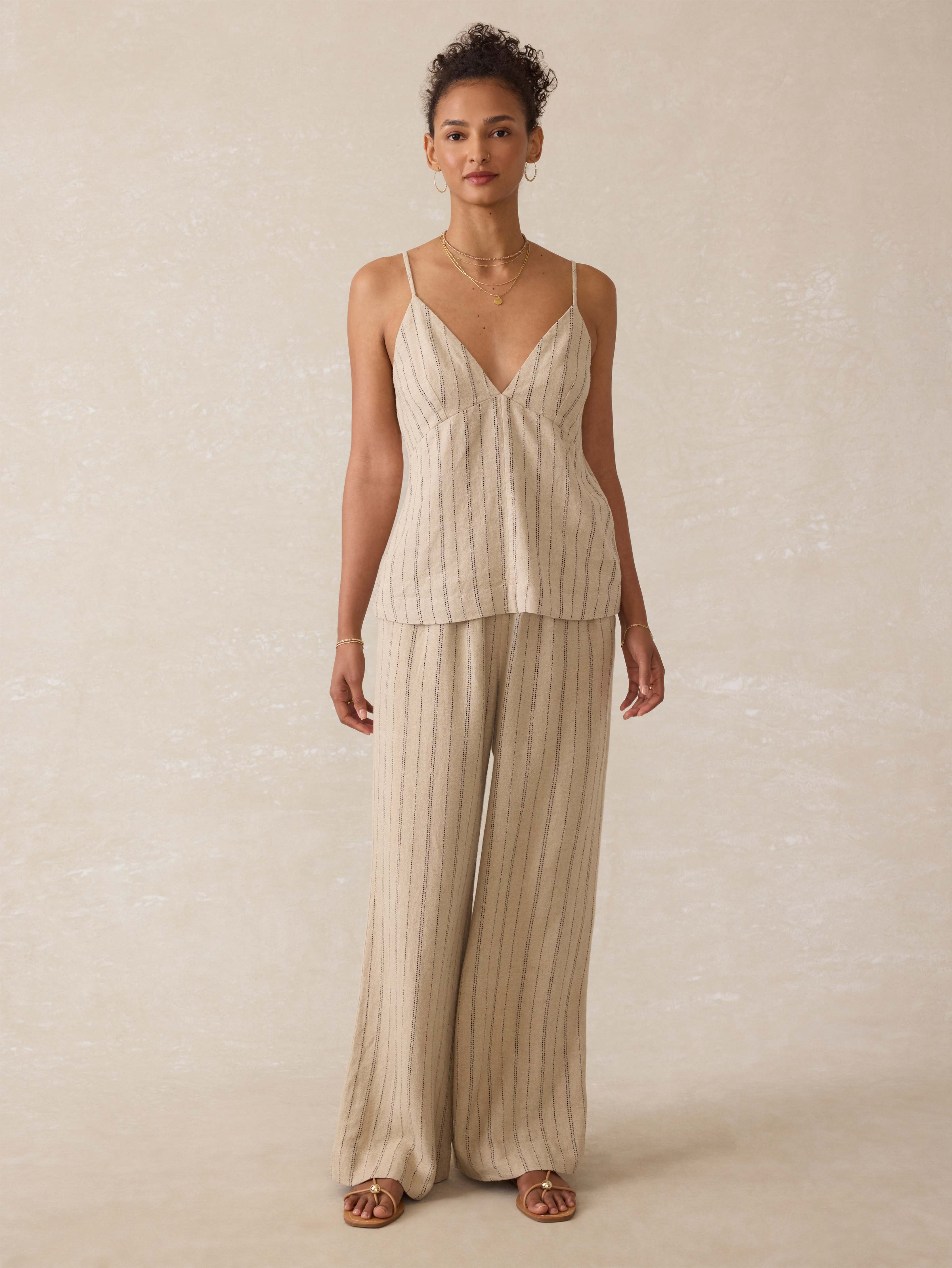 Riviera Linen Tank - Driftwood Stripe