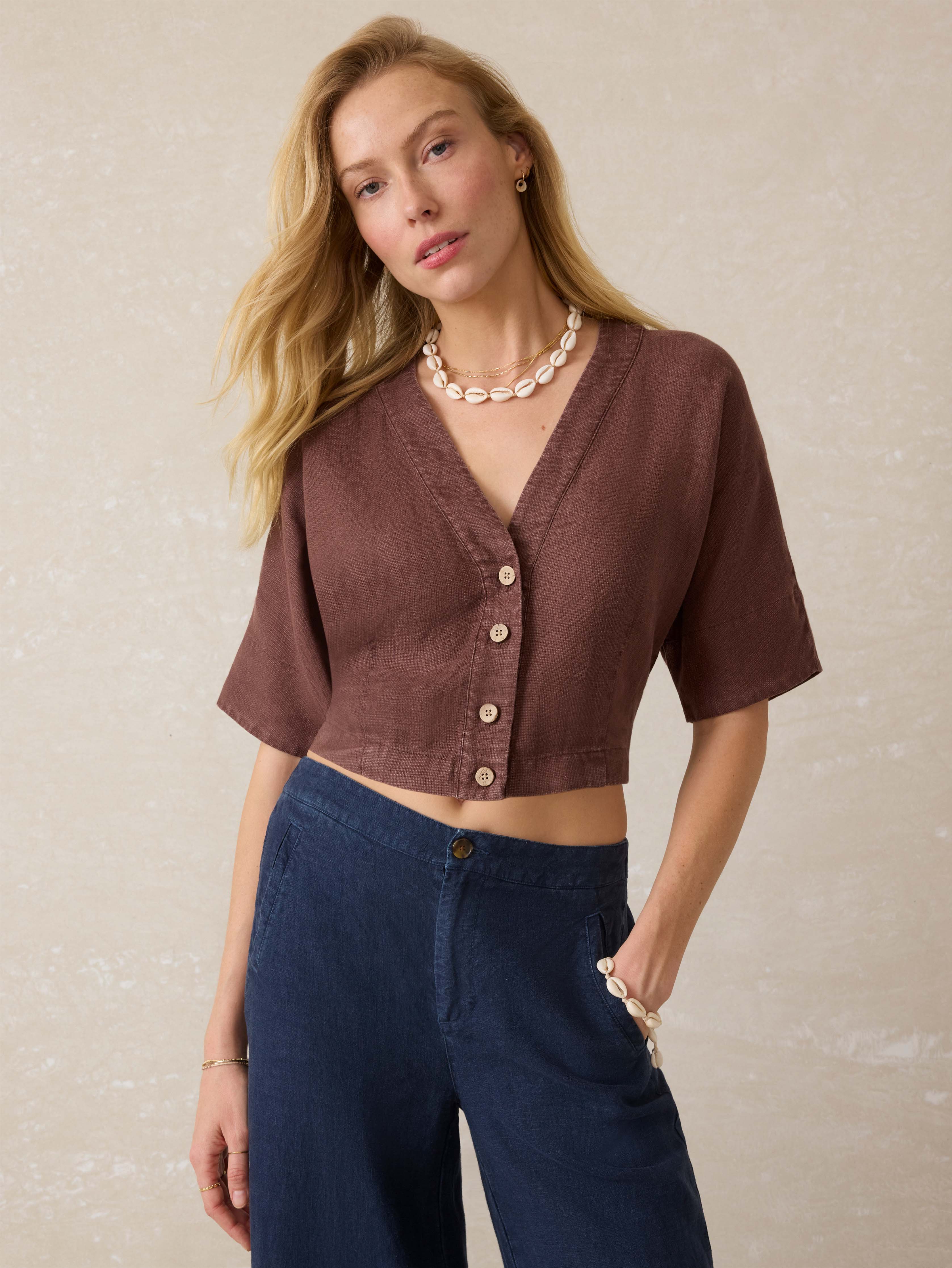 Palma Linen Avery Top - Cocoa