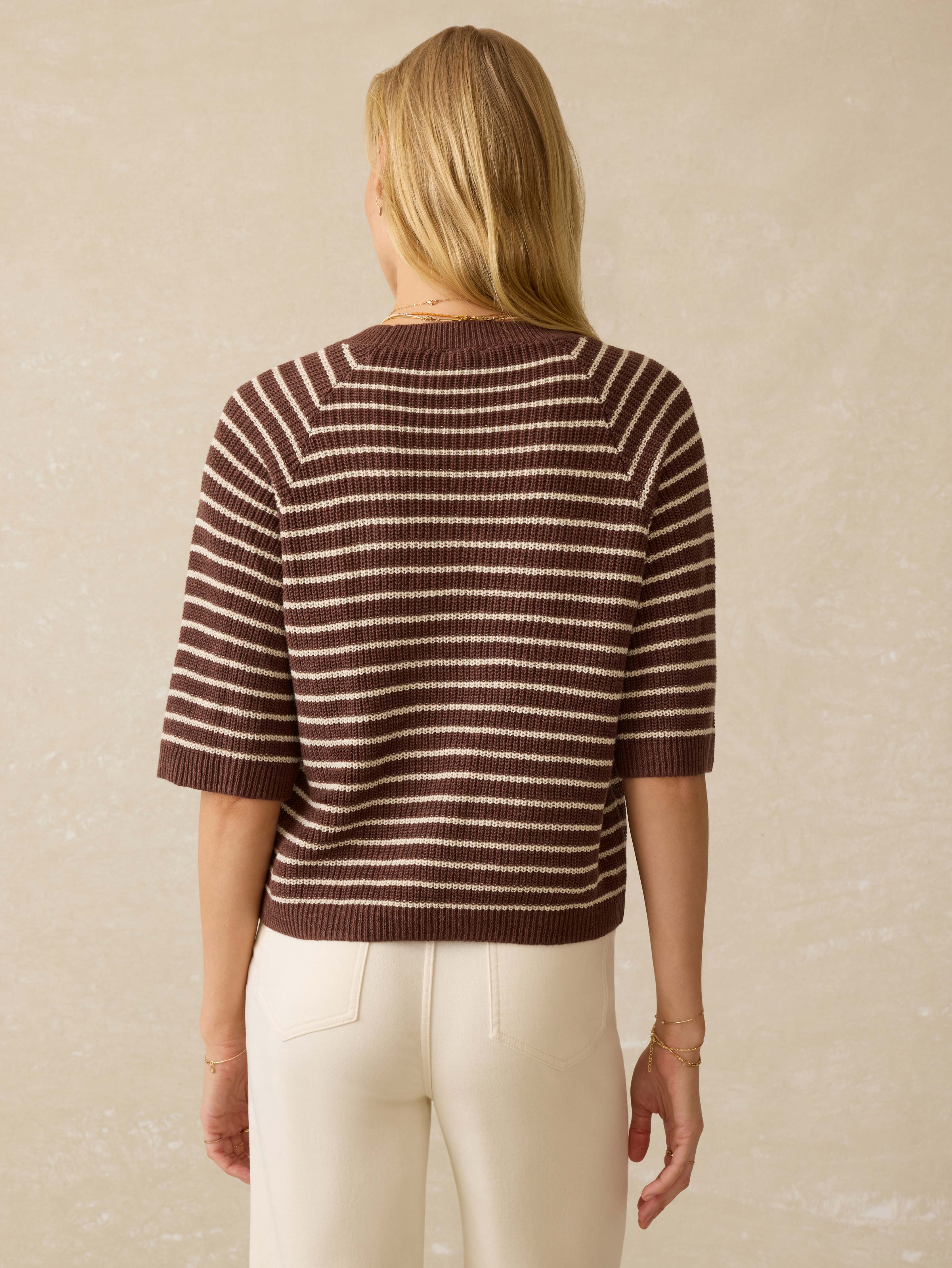 Miramar Linen Sweater Tee - Cocoa Sand Stripe