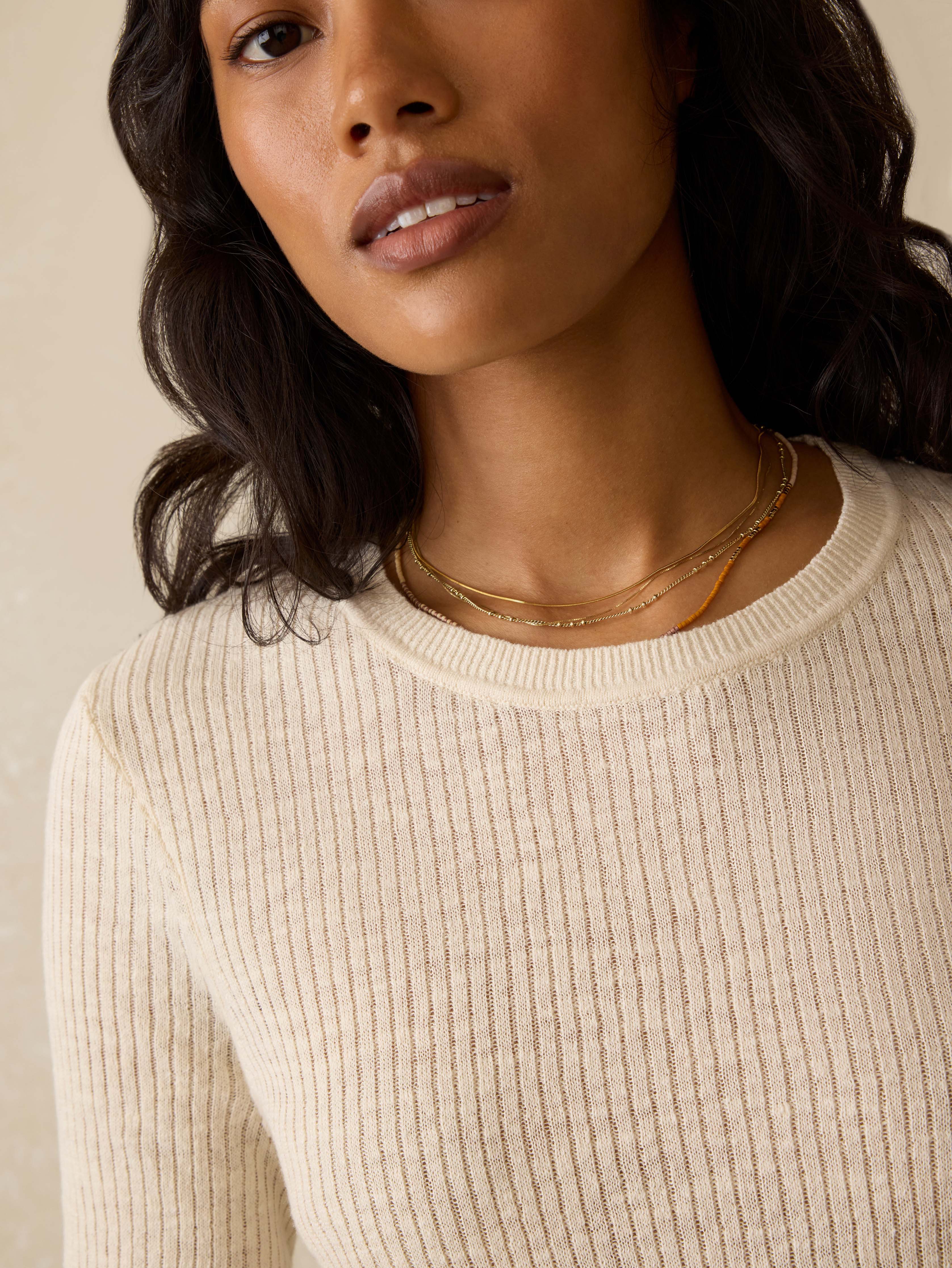 Miramar Linen Mini Rib Tee - Summer Sand