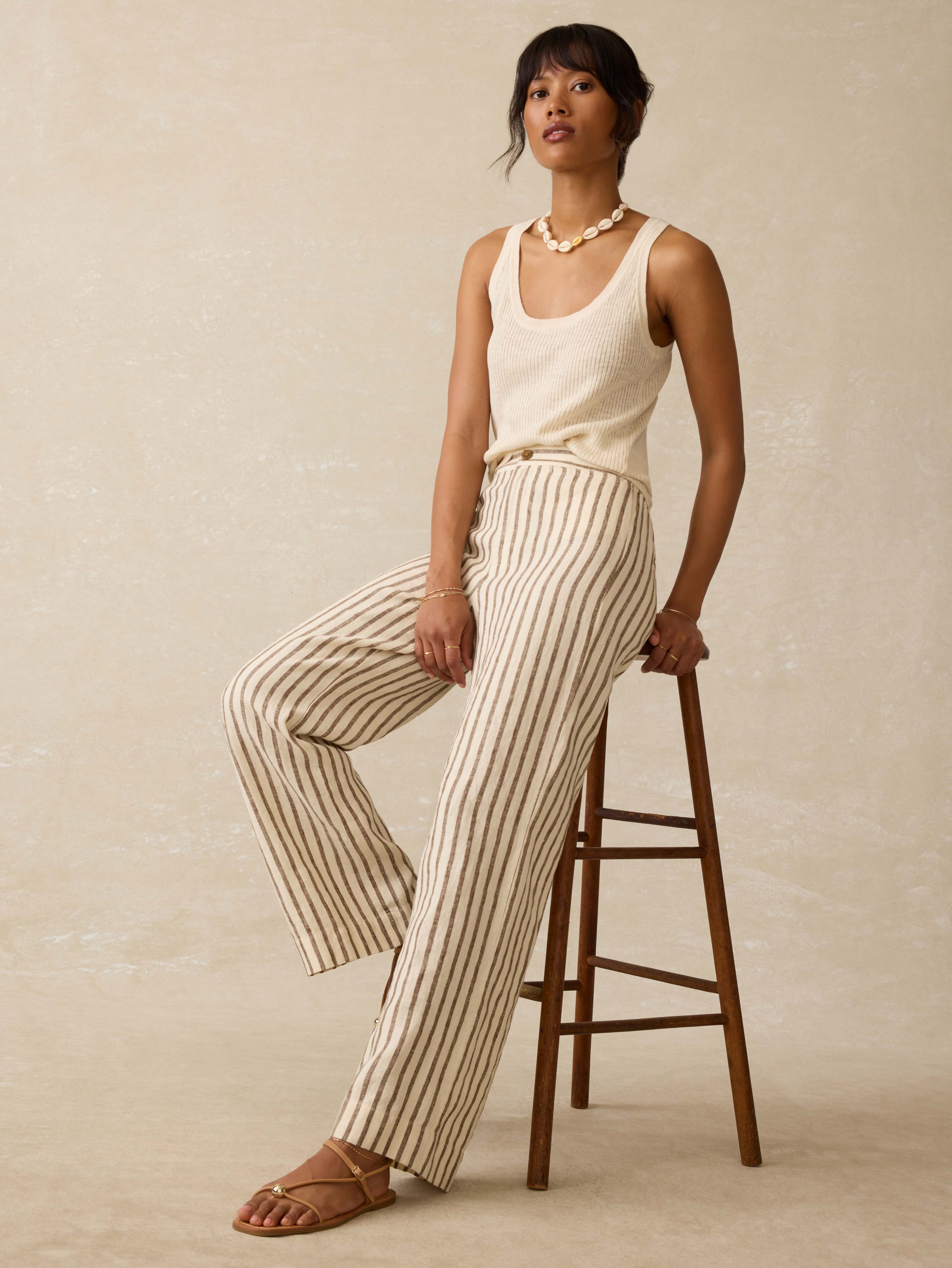 Sun Strider Linen Pant - Cocoa Grove Stripe