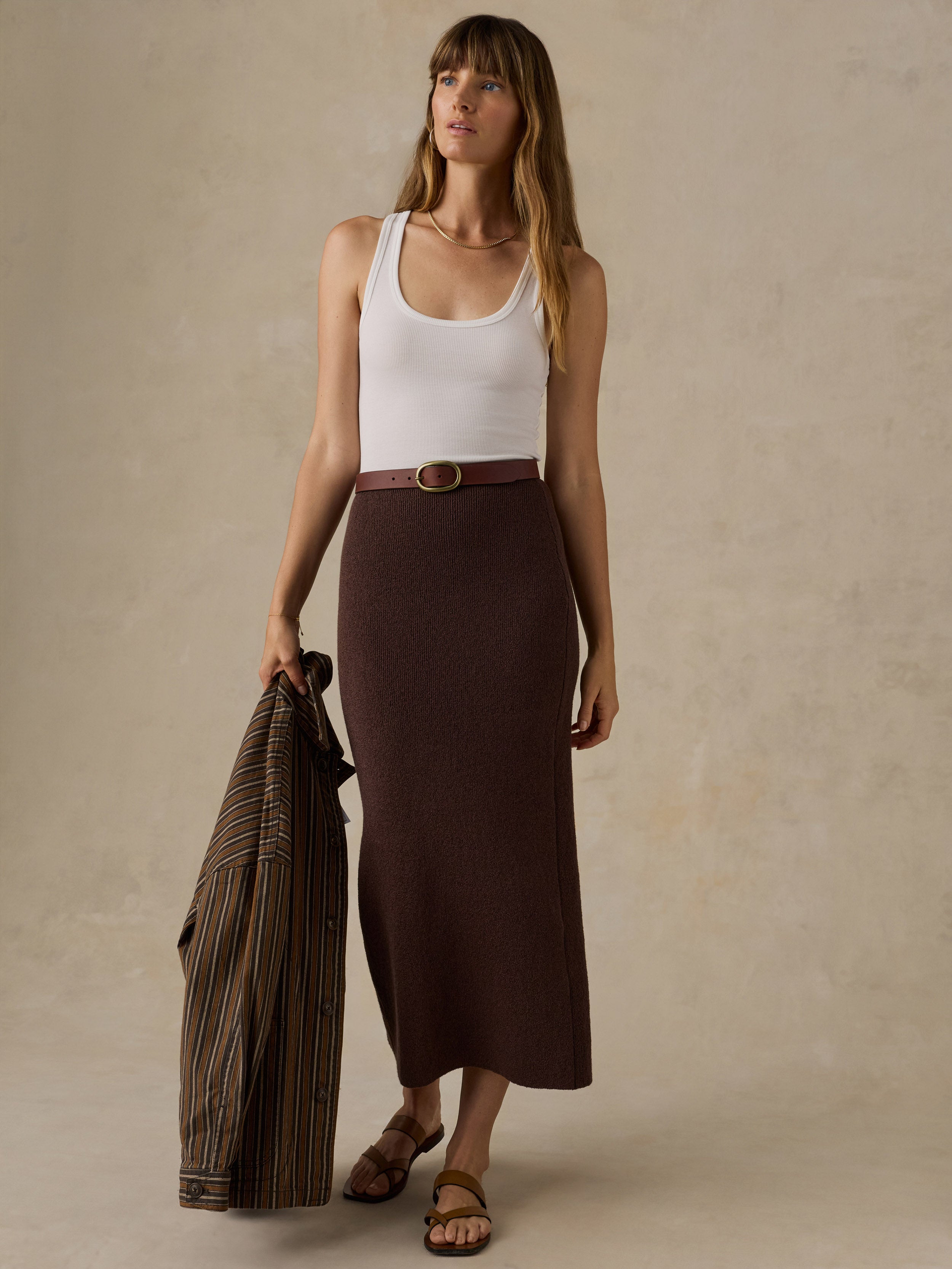 Miramar Linen Sweater Maxi Skirt - French Roast | Faherty Brand