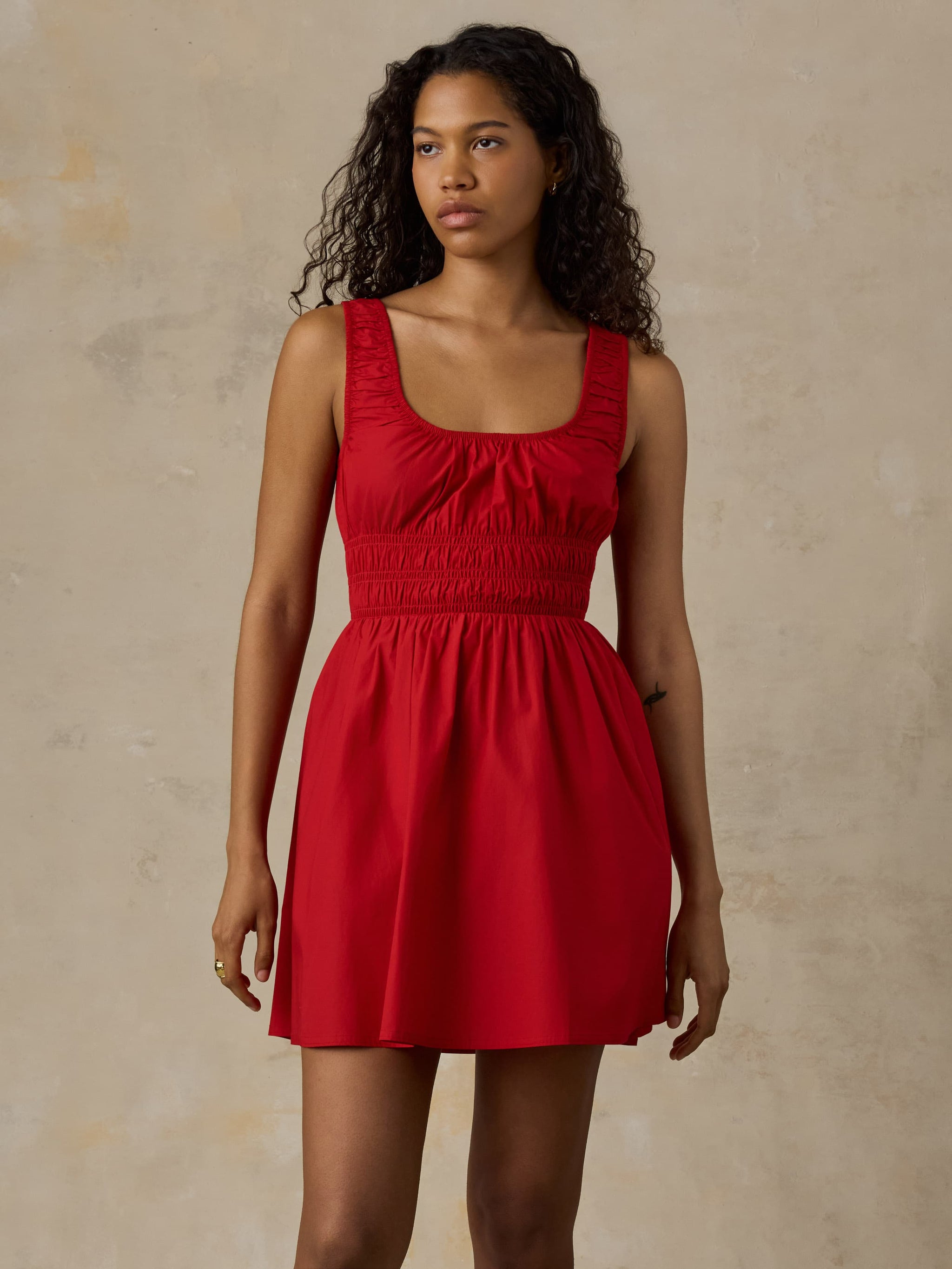 red smocked mini dress Red Soft Structure Smocked V-Neck Mini Dress Large